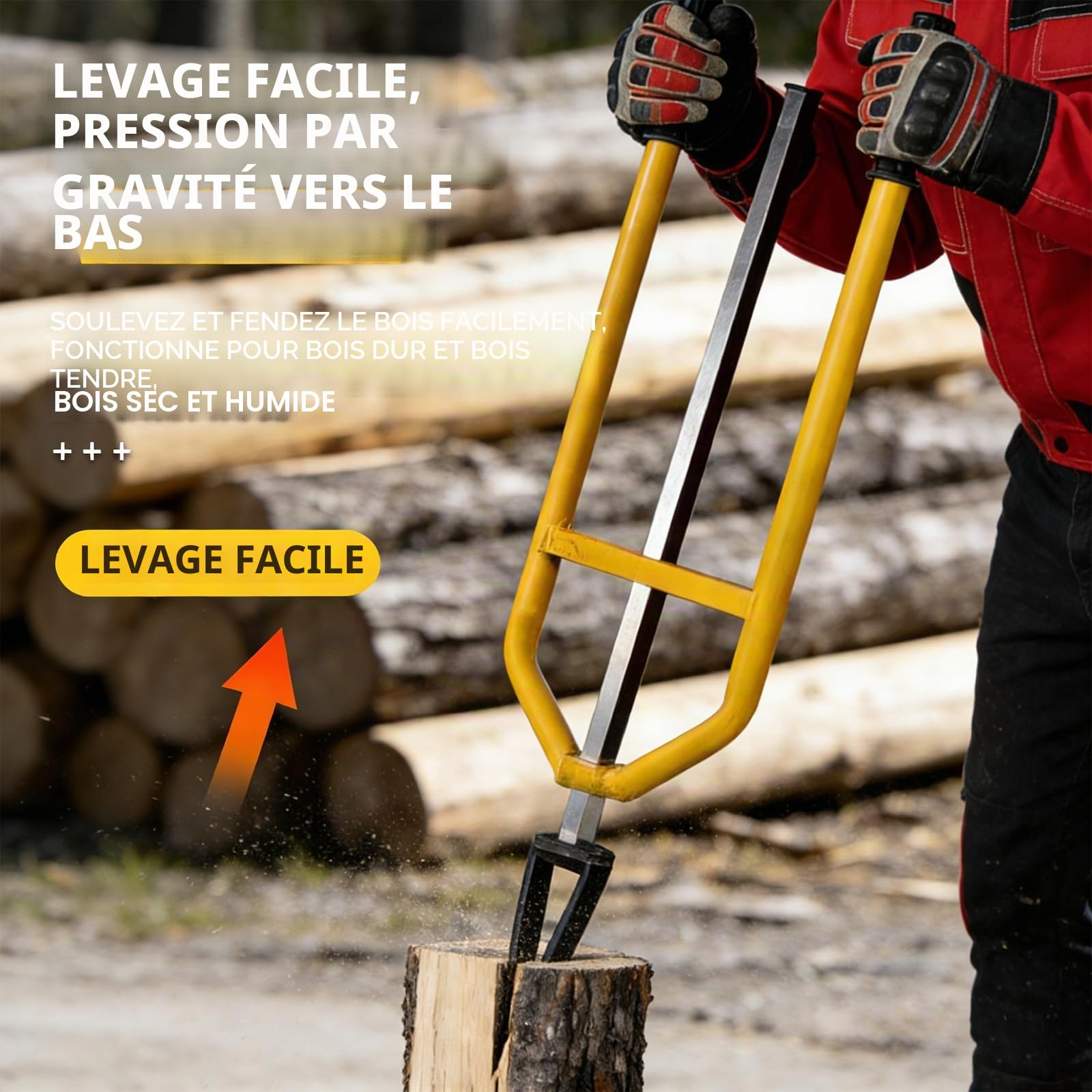 Fendeuse à bois manuelle – Outil portable robuste pour fendre rapidement et facilement les bûches, idéal pour le bois de chauffage, les feux de camp et une utilisation en extérieur