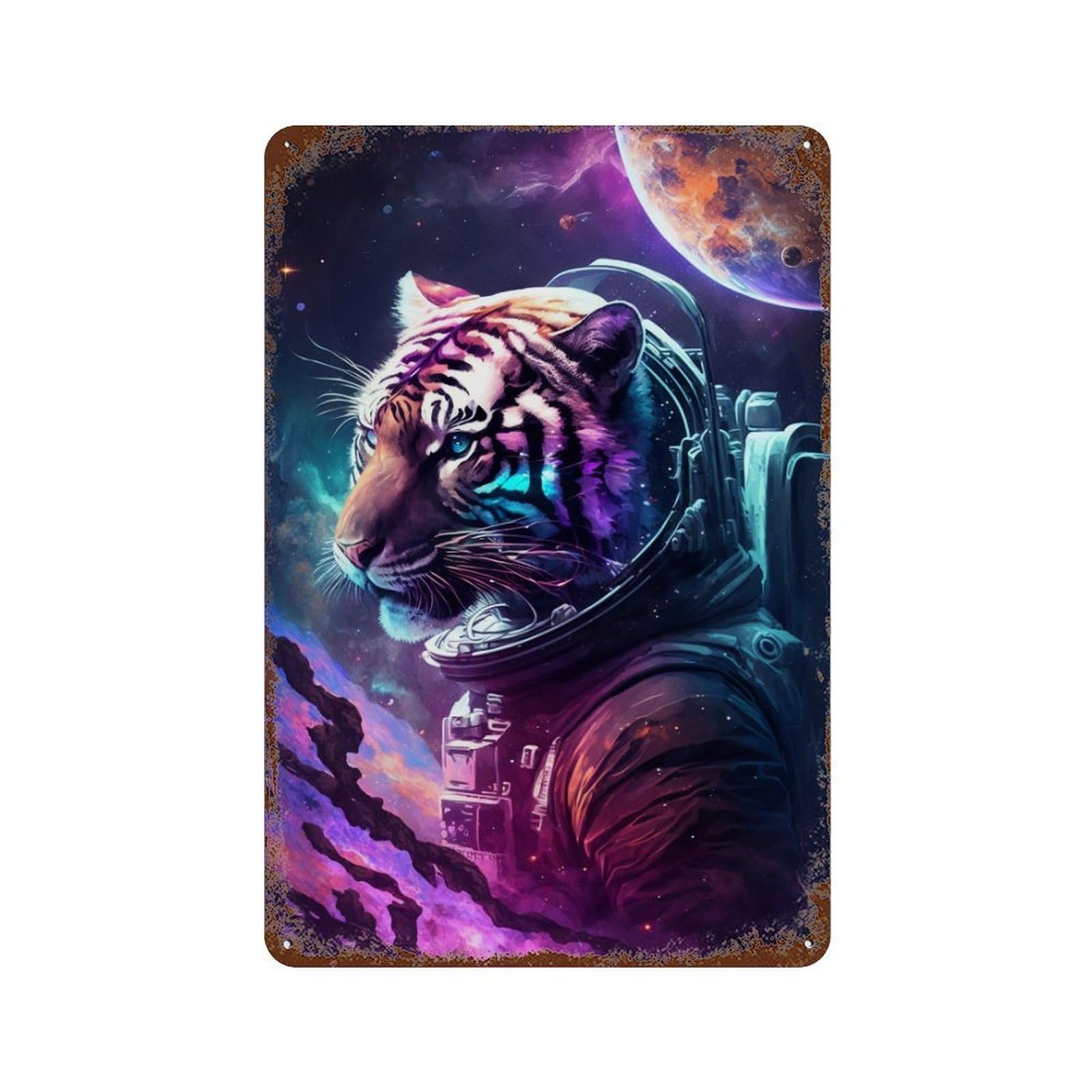 Tiger Astronaut in Space-4 Decorative Tin Sign 11.8"x7.9", Vintage Wall Decor for Garage, Pub Or Kitchen