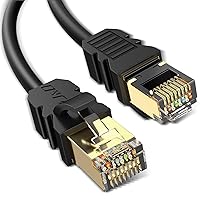 Vista 1 de J&D Cable Ethernet Cat 8, alta velocidad de 40 Gbps 2000 Mhz 26AWG con conector RJ45 chapado en oro, cable de red S/FTP compatible con PC, PS5