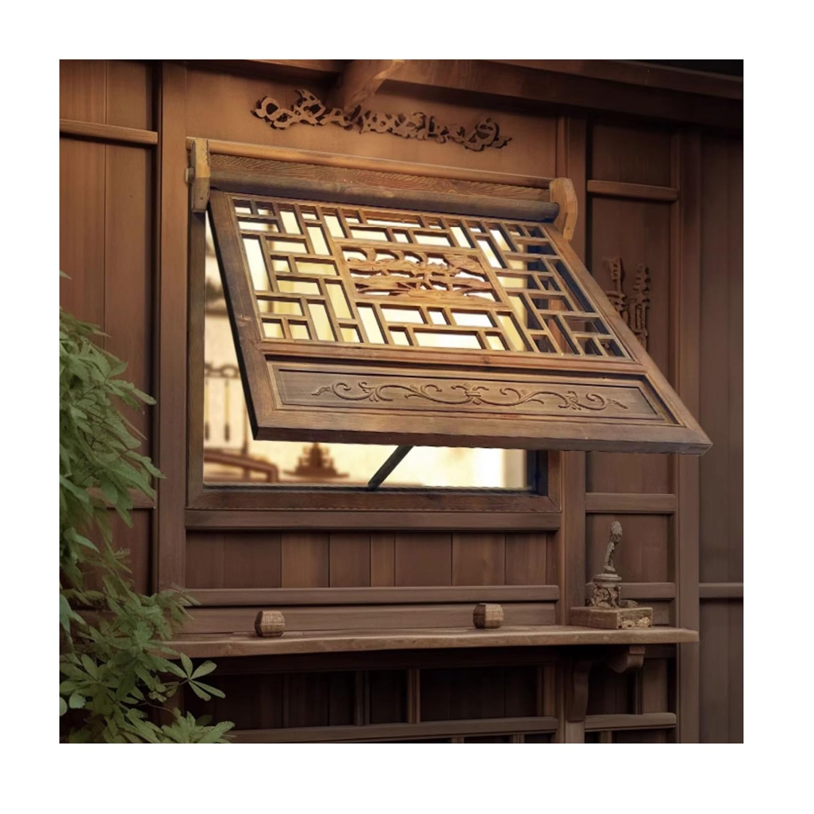 Ventana de madera maciza para cobertizos y garajes con doble cristal aislante