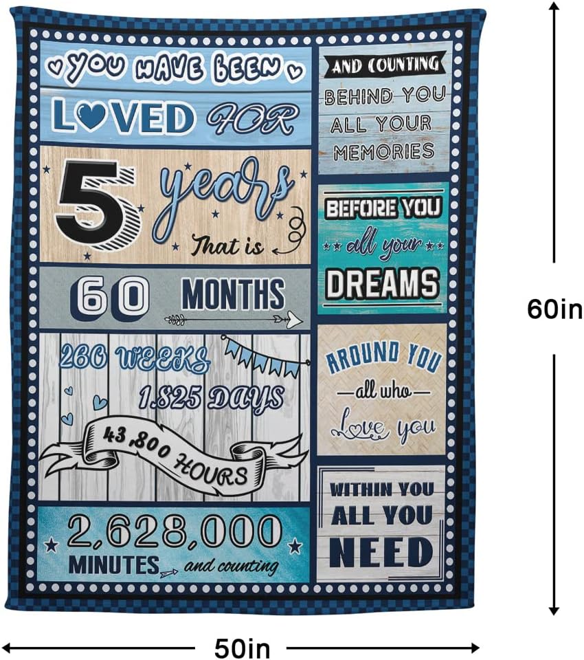 5 Year Old Boy Birthday Gift, Super Soft and Warm Happy Birthday Blanket, Digital Heartwarming Sentences Creative Design Ideal Gifts for 5th, 50"x60"