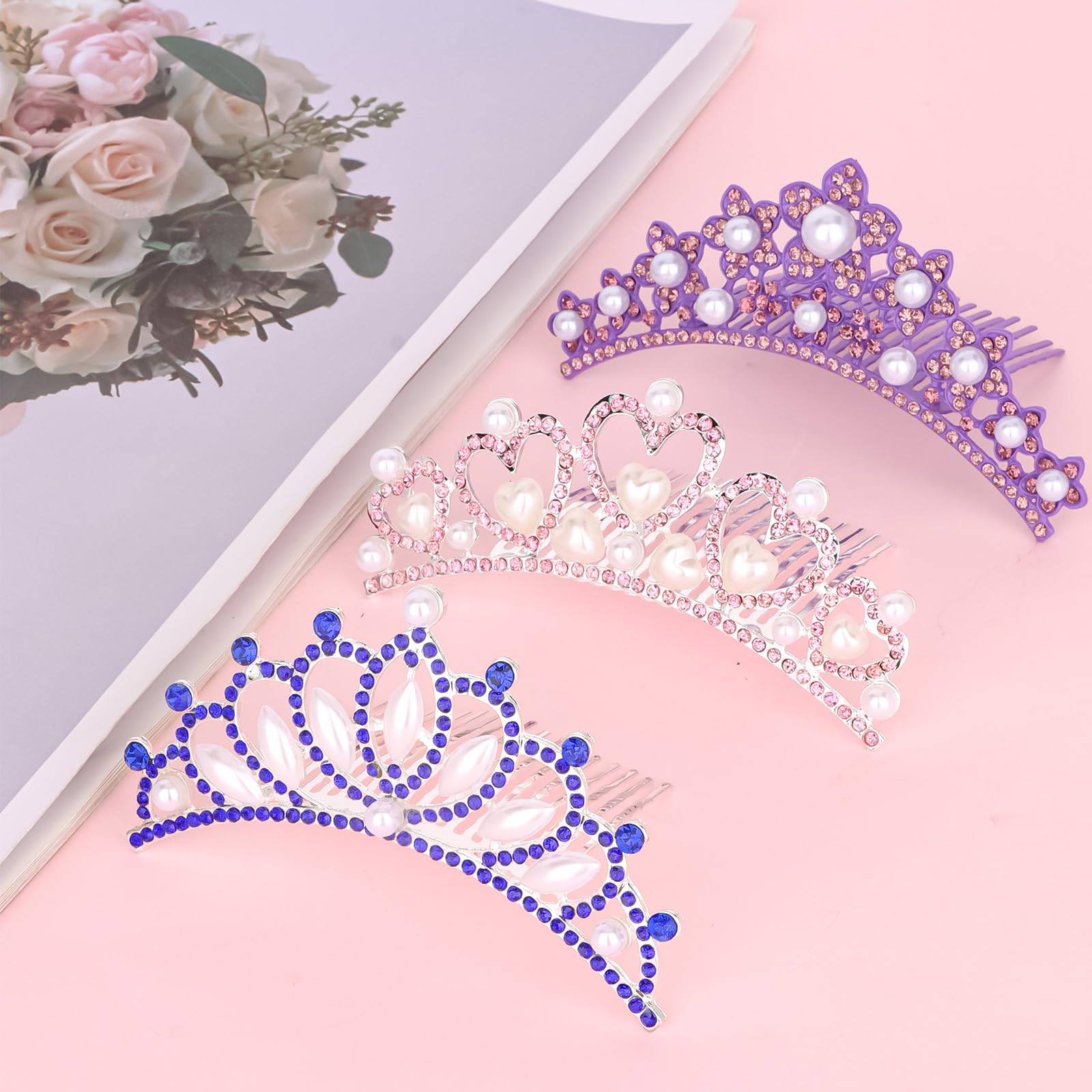 Amazon.com: 3 Pcs Small Tiaras with Comb Pink Tiara Mini 
