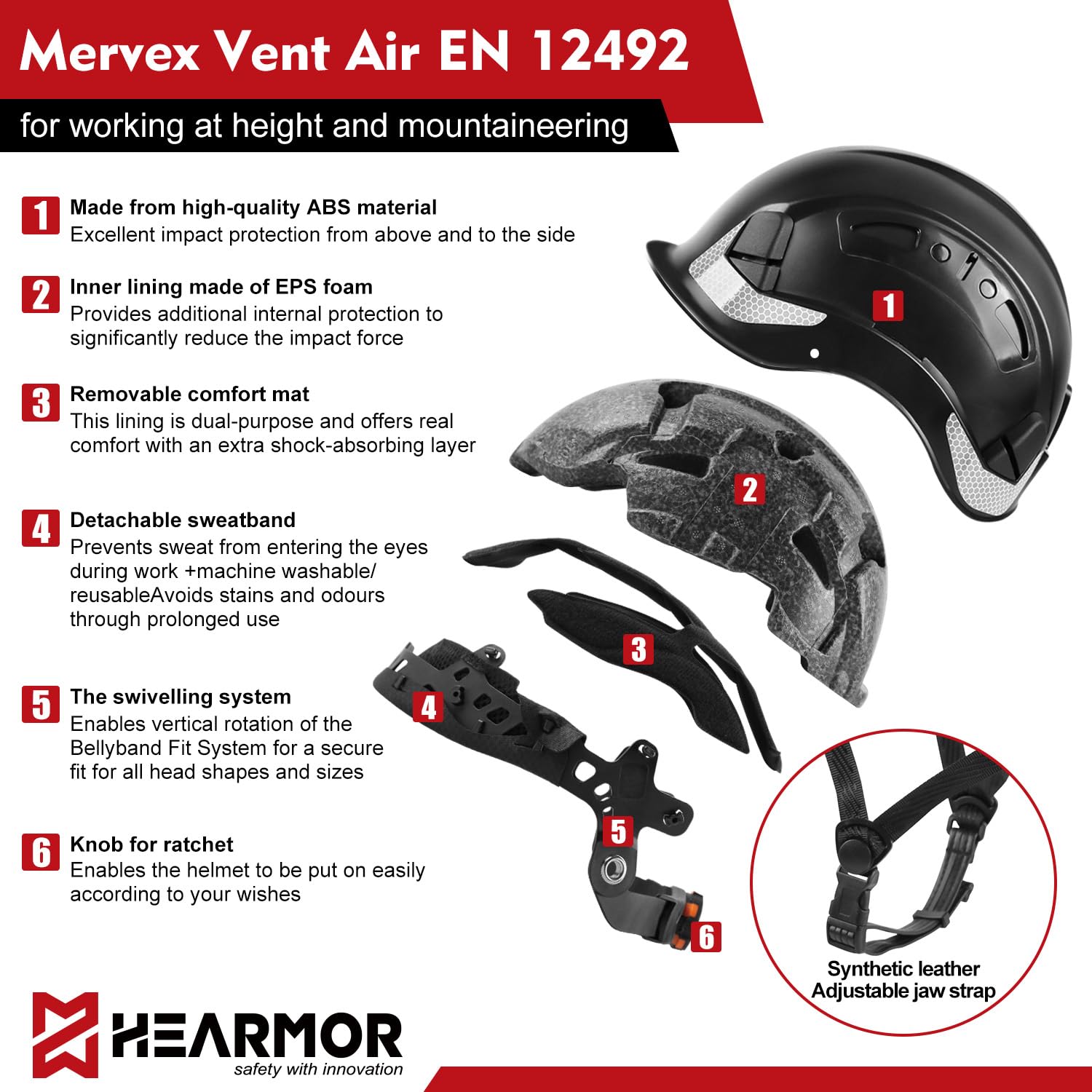 HEARMOR Kask przemysłowy dla dorosłych z aktywną ochroną słuchu, kask ochronny ABS, certyfikat EN12492, certyfikat EN397, amortyzacja uderzeń i odporność na penetrację, test SNR 32 dB z Bluetooth