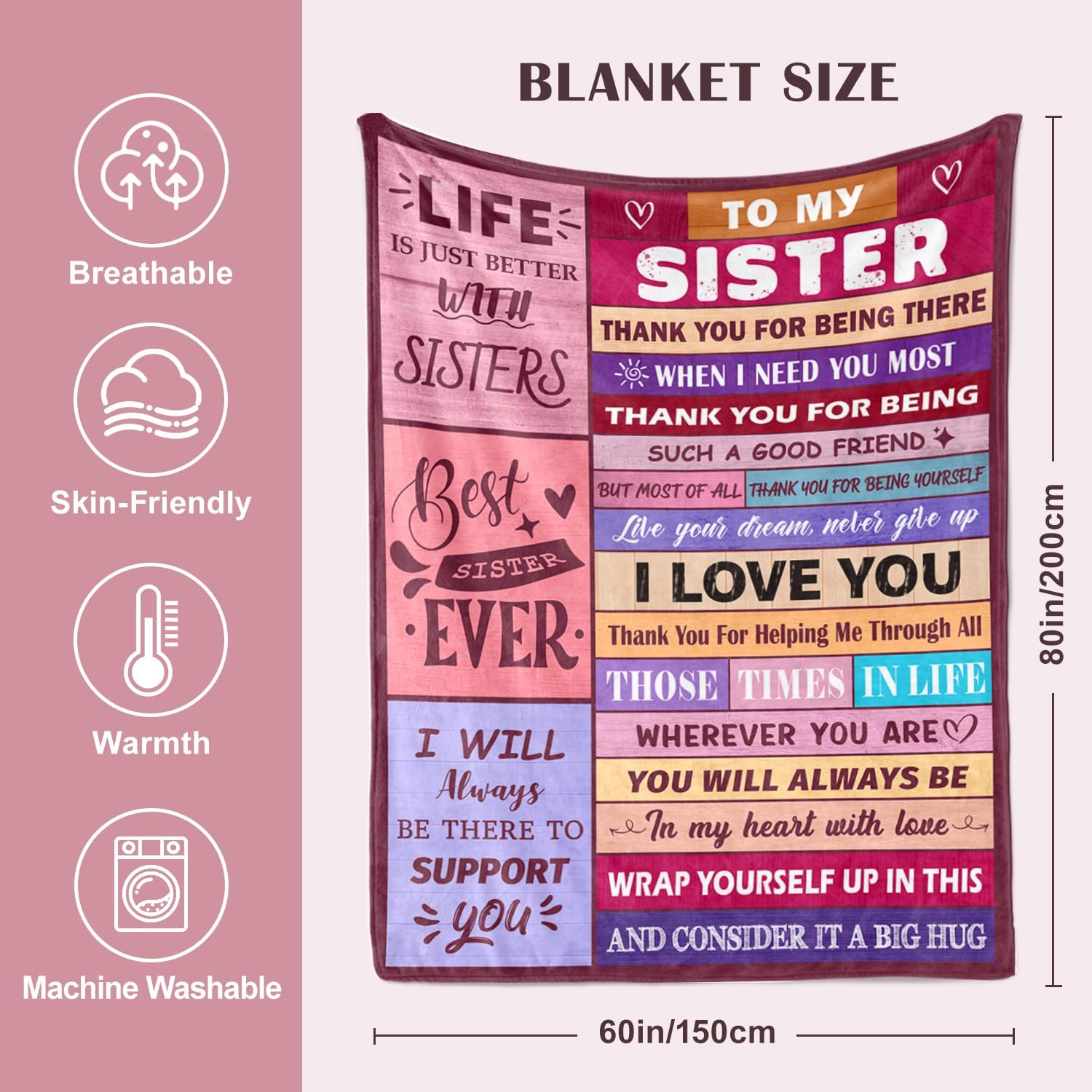 Mothers Day Blanket Gifts for Sister from Sister Adult - Sisters Birthday Gifts - Sisters Blankets Gift for Women - Best Sister’s Ever Gift for Mothers Day - to My Sister's Blanket 60"x80"
