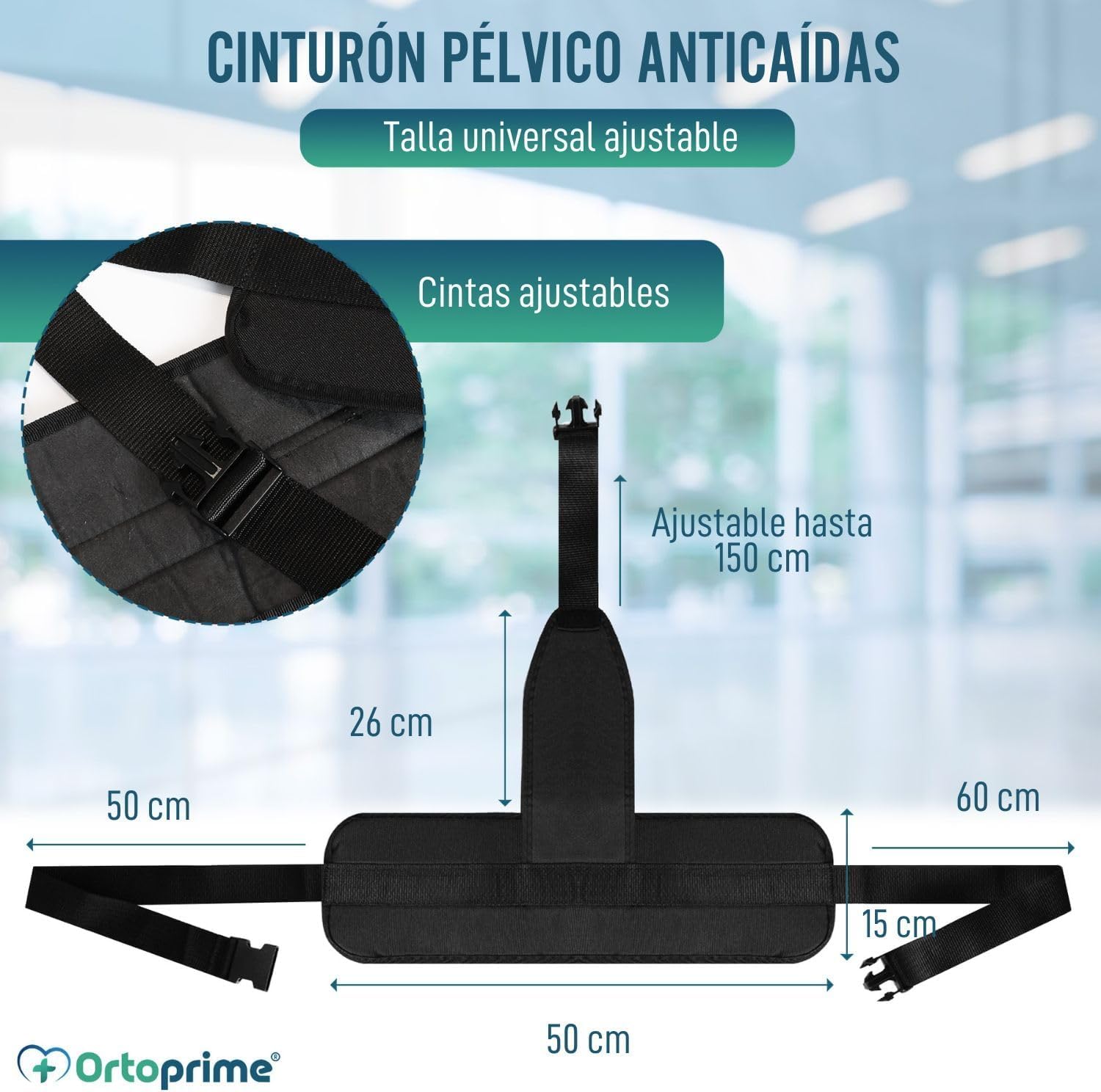 OrtoPrime Cinturón Silla de Ruedas Ancianos Cinturón PÉLVICO ANTICAÍDAS Cinturones Silla de Ruedas Ortopédicos - Arnés Silla de Ruedas Cinturón de SEGURIDAD para Ancianos (Talla Universal Ajustable)