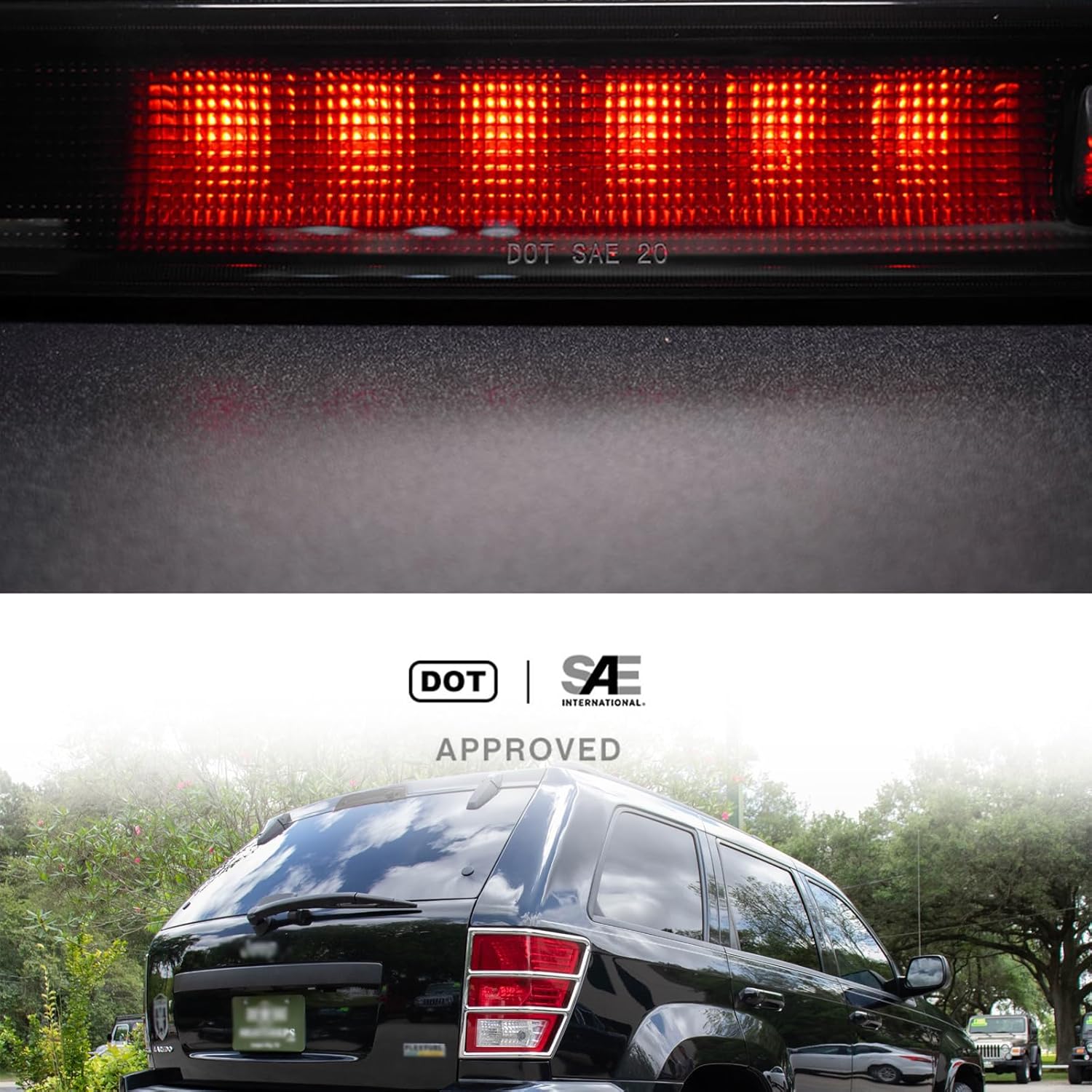 NSLUMO Led Third Brake Light for 2005-2010 J-eep Grand Cherokee WK LED 3rd Brake Center High Mount Stop Lamp Replacement Smoked Lens Red CHMSL OEM 55157397AD