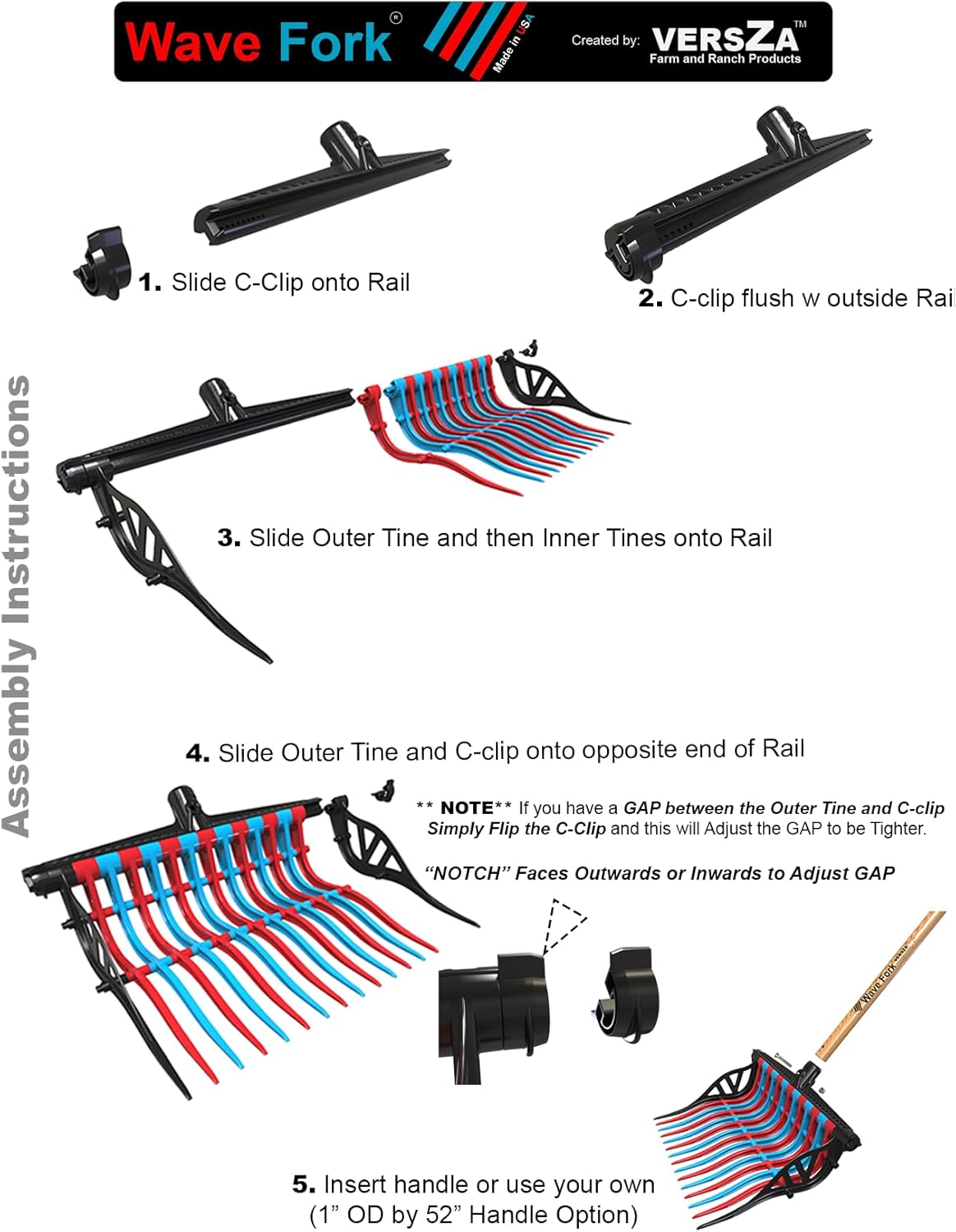 Wave Fork by VERSZA Farm & Ranch| Manure Fork Replacement Head| Durable TINES That Don't Break ! (Color Black)