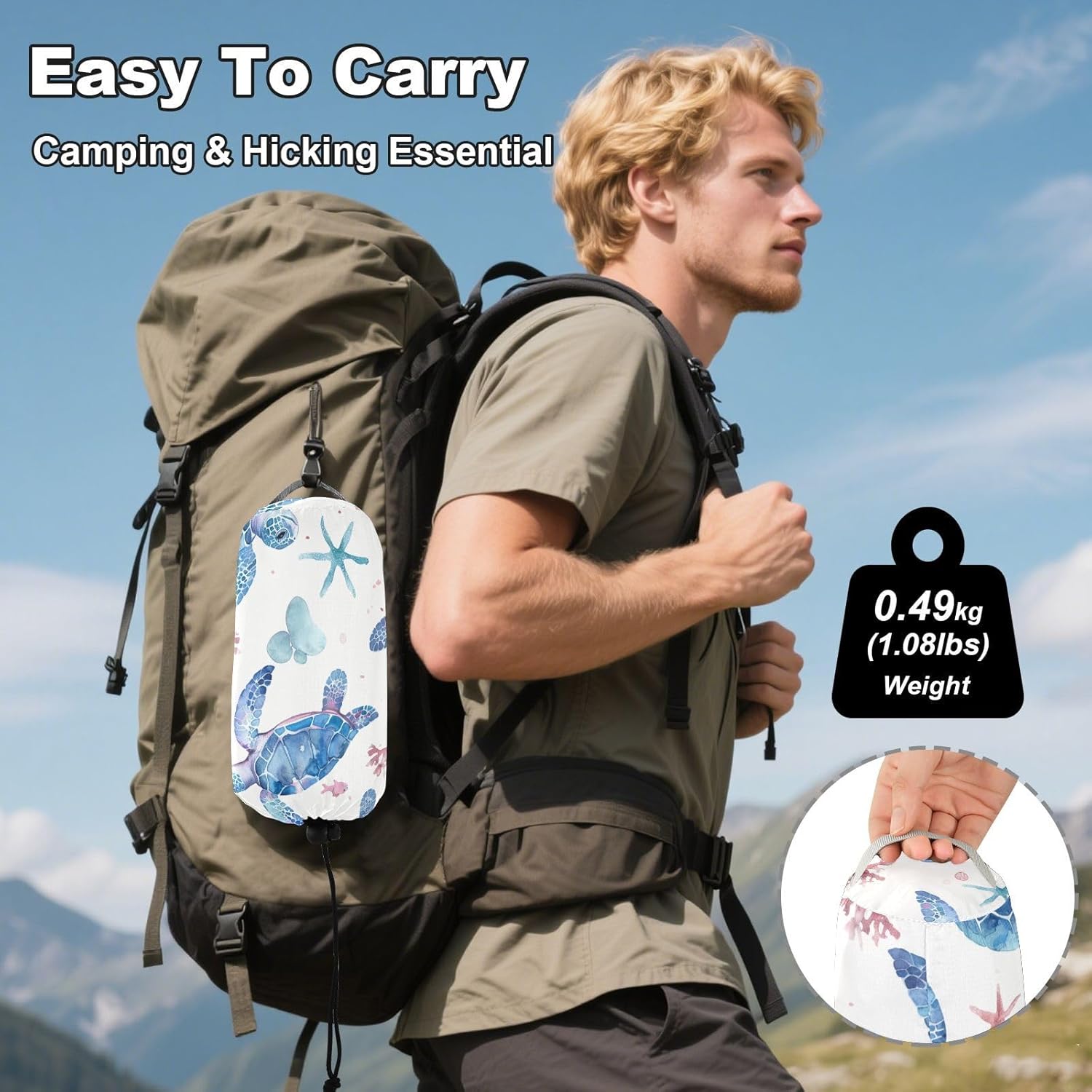 ALAZA Sea Turtle Watercolour Camping Hammocks Single or 2 Person 500 lbs Portable Parachute Travel Hammock w/Tree Straps for Hiking Backpacking Indoor Outdoor