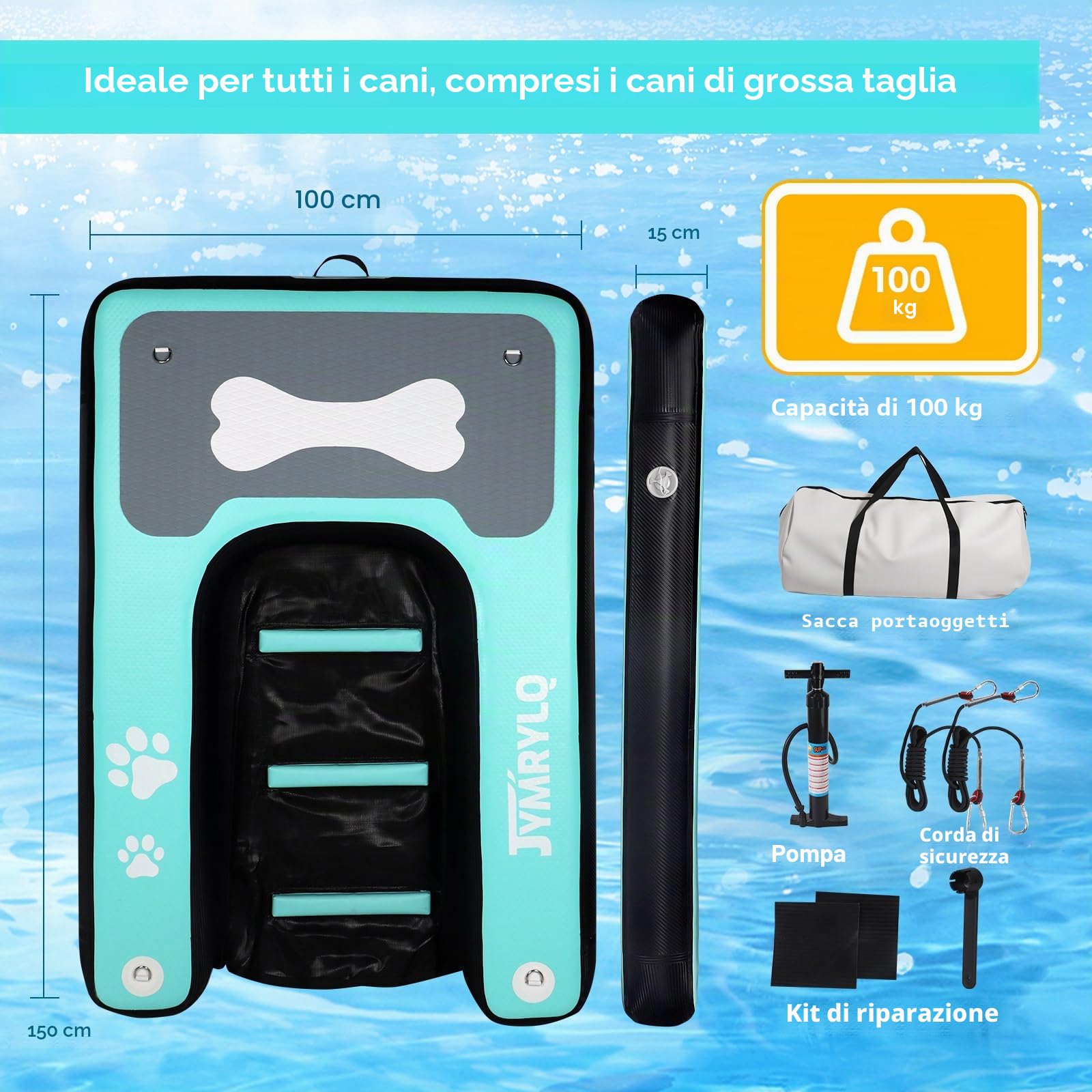Cani rampa per cani gonfiabile rampa per cani piscina 150x100cm Cane Nautica per cani Gatti fino a 100kg Lago Fiume