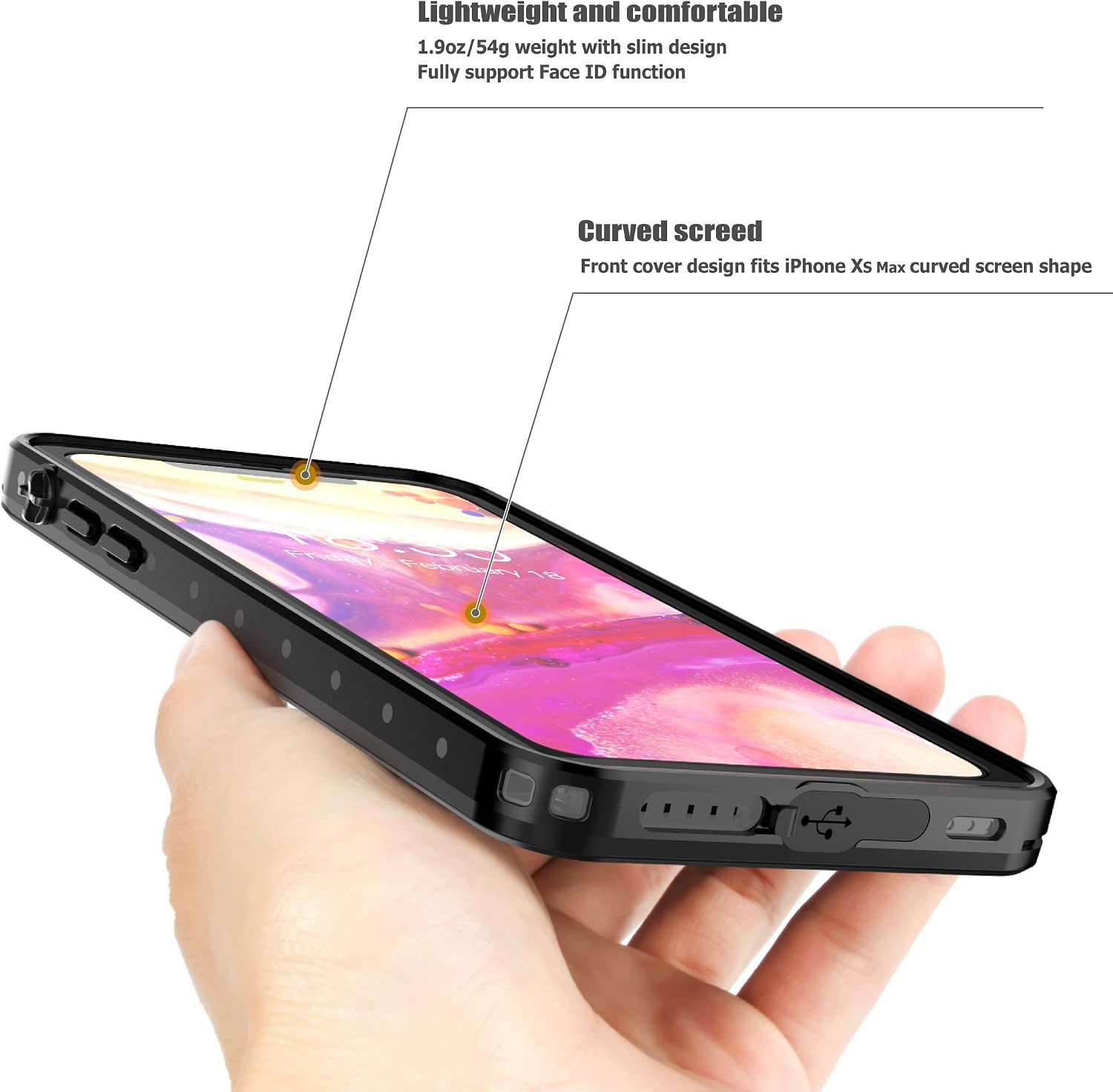 SPIDERCASE for iPhone Xs Max Waterproof Case 2018 Released 6.5 inch, Dustproof Snowproof Shockproof, iPhone Xs Max Case with Built-in Protector Full Body Cover for iPhone Xs Max (Black)