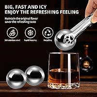 Vista 5 de Juego de 4 esferas de hielo de acero inoxidable reutilizables, esferas de cubitos de hielo para bebidas, piedras de whisky, regalos para hombres