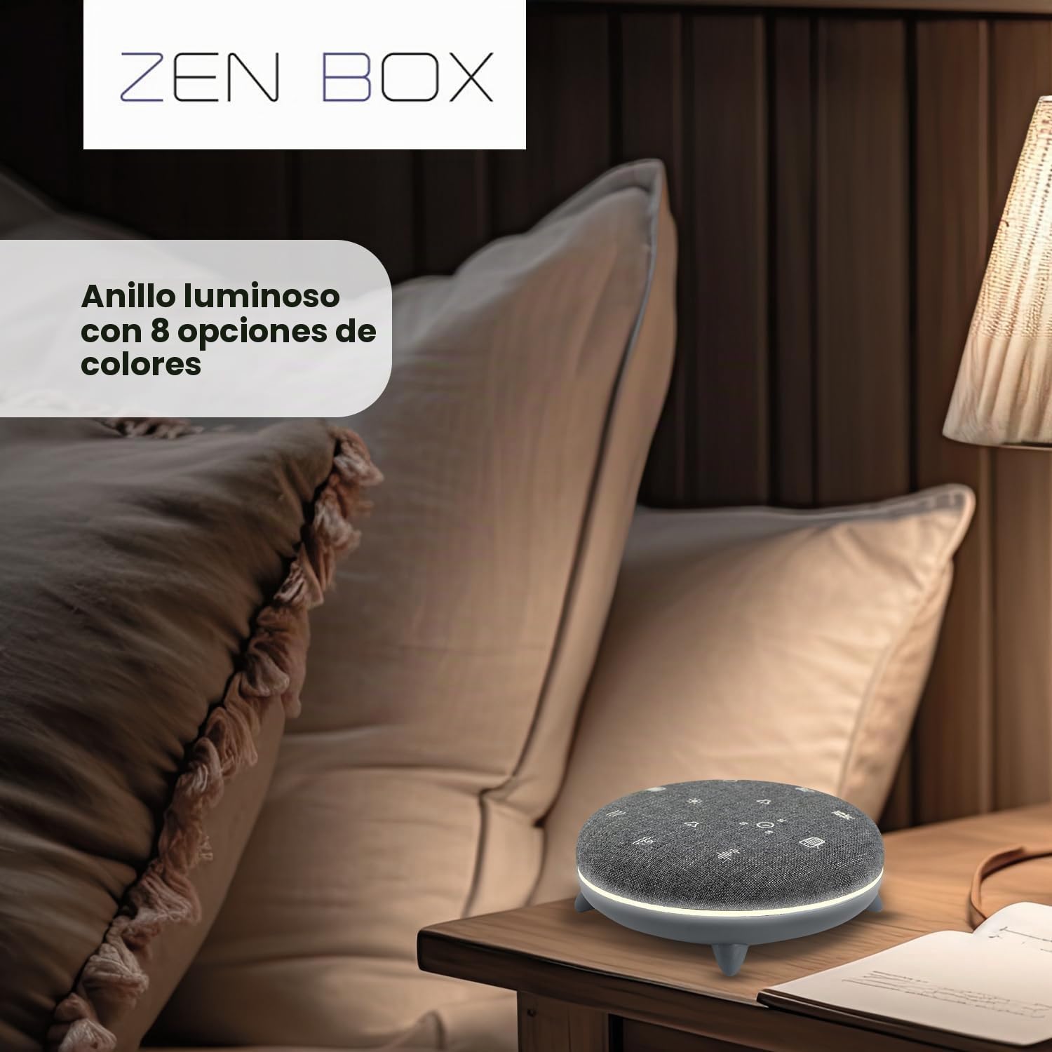TERRAILLON - ZEN BOX, Sleep Aid, White Noise Machine with 7 Soothing Sounds, Music Streaming Via Bluetooth, 8 Light Environments, 30-60-90 min Programs, USB-C