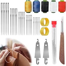 Big Eye Steel Sewing Needles Set 37 Pieces Stainless Steel Needles for Hand Sewing Big Eye Steel Needle Set with Big Eye - Long and Thin Handmade Quilting and Sewing Needles for DIY Sewing Beginners