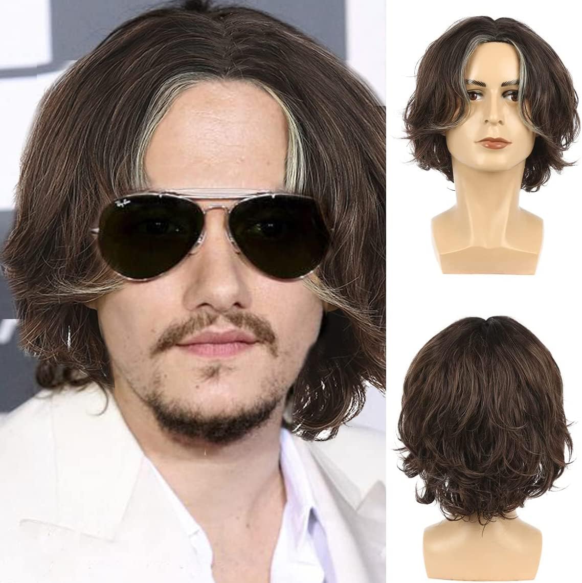 Baruisi Mens Wig Short Fluffy Brown Wig Synthetic Halloween Costume