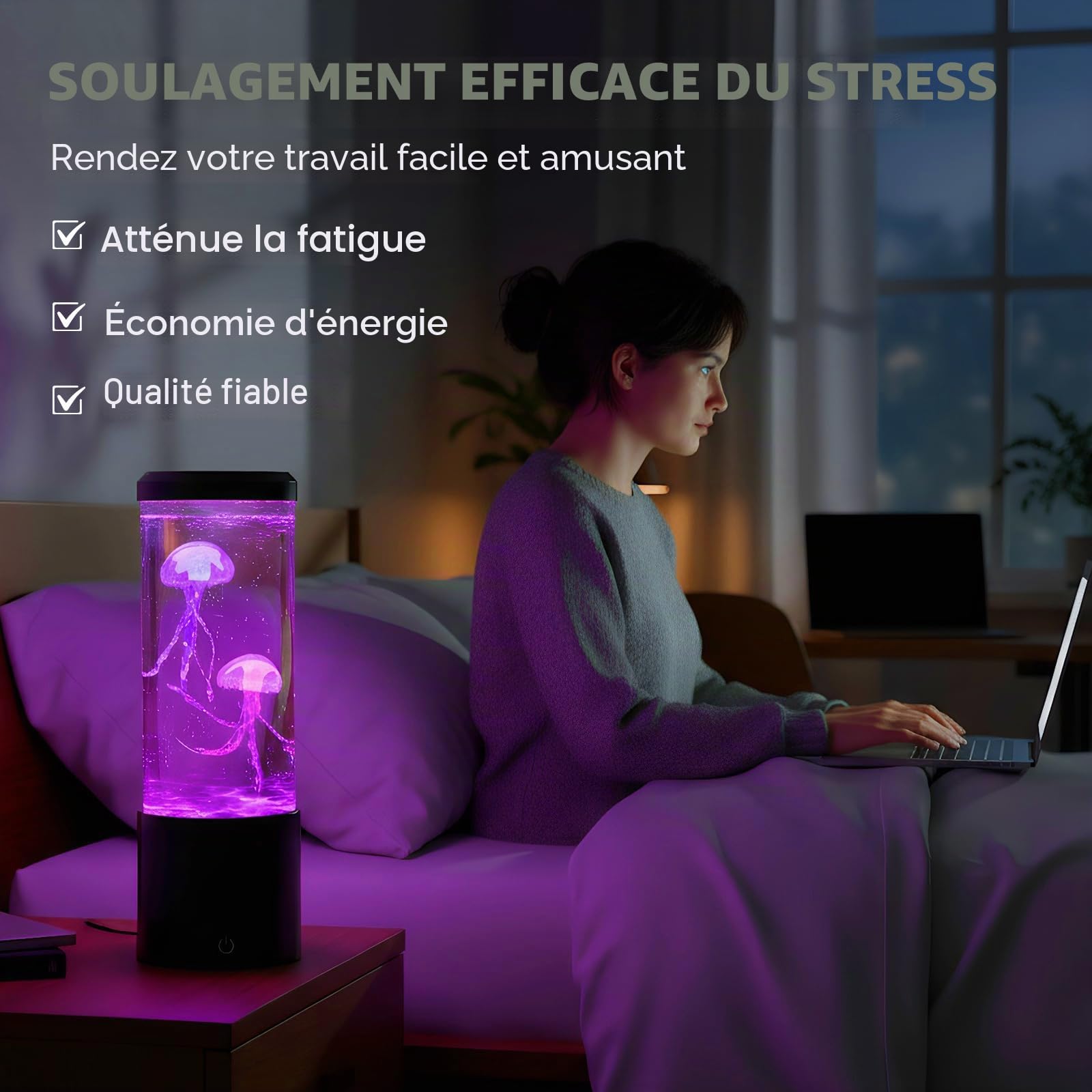 Lampe Méduse 20 cm,USB Alimentation 7 Couleurs Changeantes,Lampe d'Ambiance Apaisante avec Méduses Flottantes pour Décor Salon,Chambre, Bureau