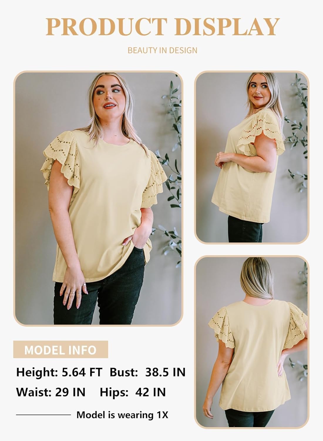 Eytino Womens Plus Size Tops Short Sleeve Round Neck Hollow Out Casual Loose Tunic Tees Shirts(1X-5X) - Image 3