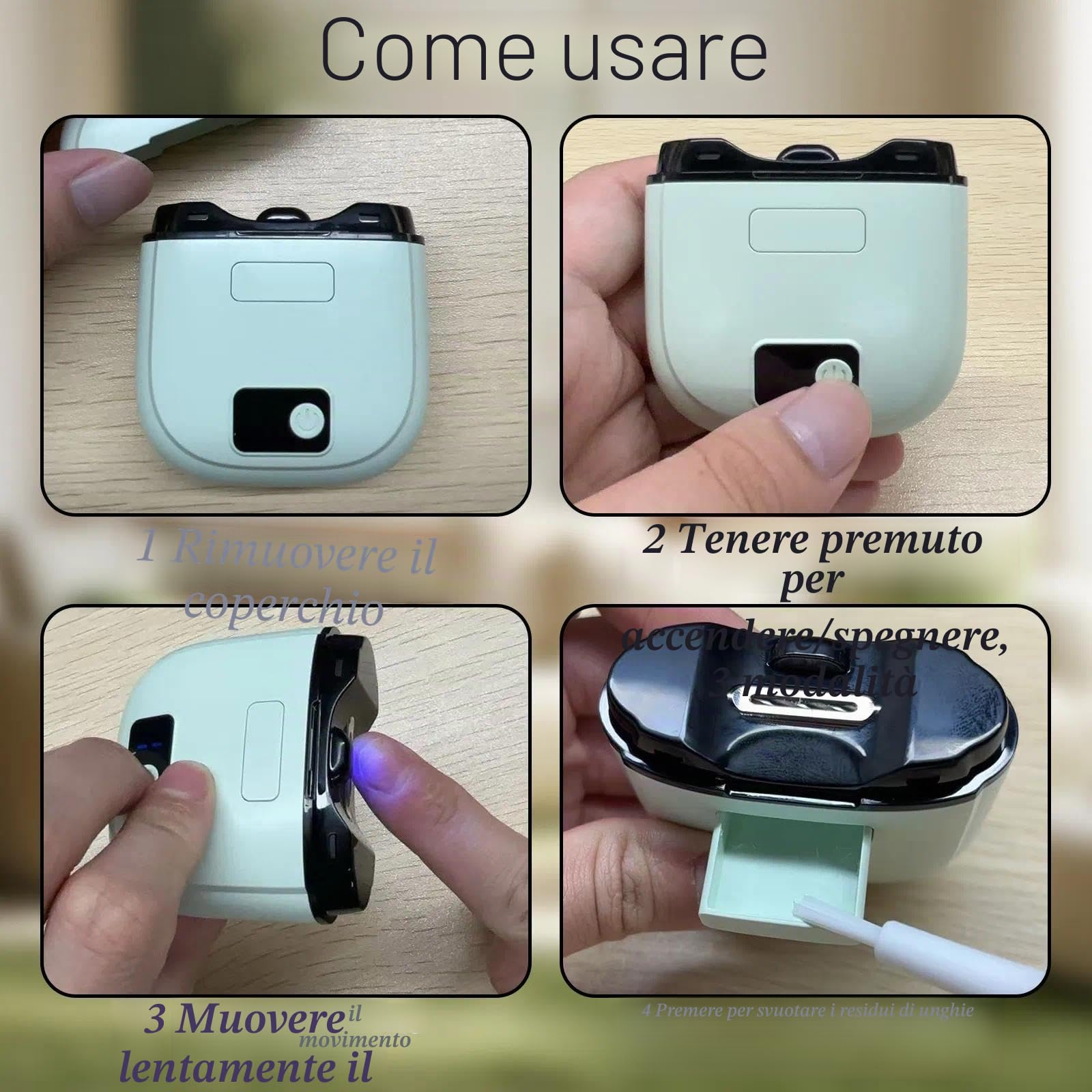 Tagliaunghie Elettrico, 3 in 1 Taglia Unghie Automatico, Ricaricabile Tramite USB con Luce LED, con Cavo di Ricarica e Spazzolino per la Pulizia, Adatto a Bambini e Adulti (Verde)