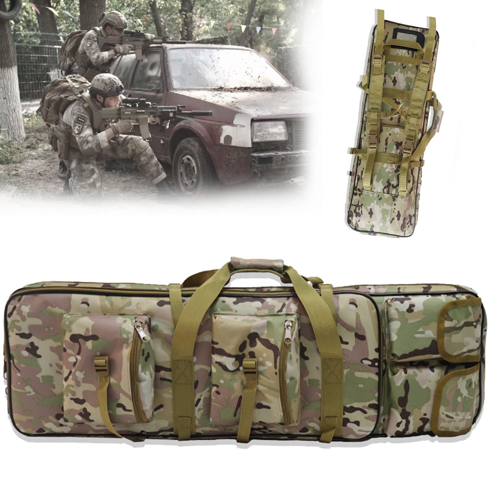 Tactical Double Gun Case,wyściełany karabin Plecak do przechowywania zintegrowanych pistoletów i magazynów (3 rozmiary),Kolor:czarny,zielony,żółty,cp,cp-120CM
