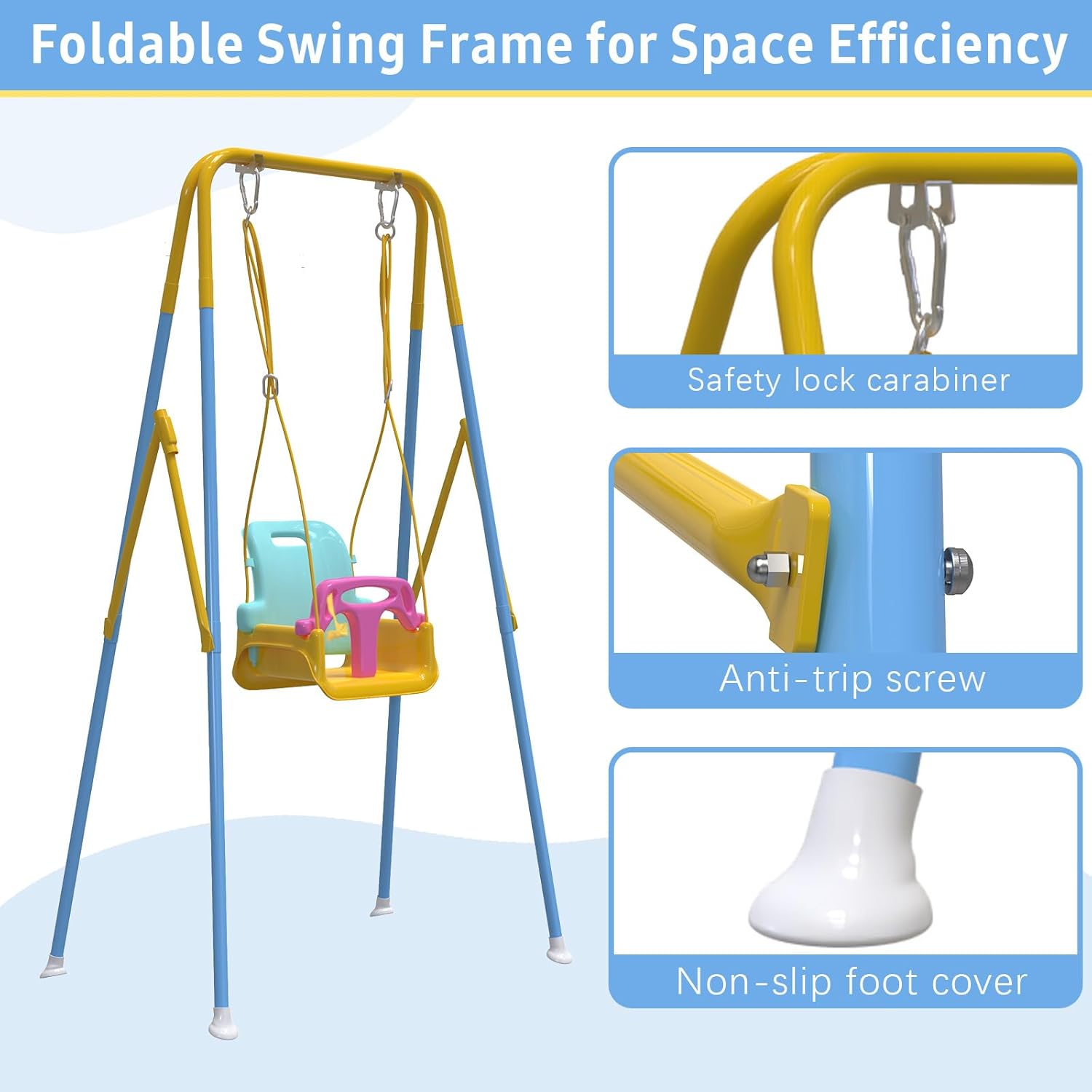 multifunctional toddler swing, foldable baby swing outdoor & indoor use, easily installable and storable yellow