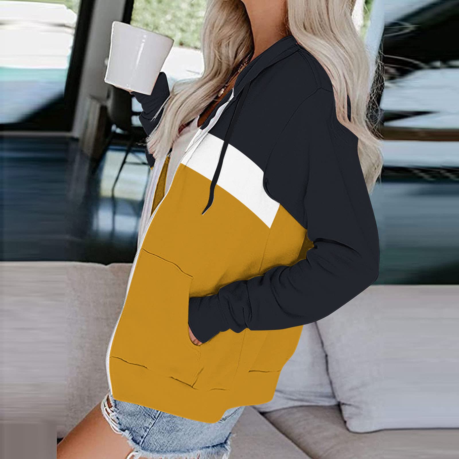 Sweat À Capuche Long Femme Laine Bleu Printemps Baggy Une Veste Lapin