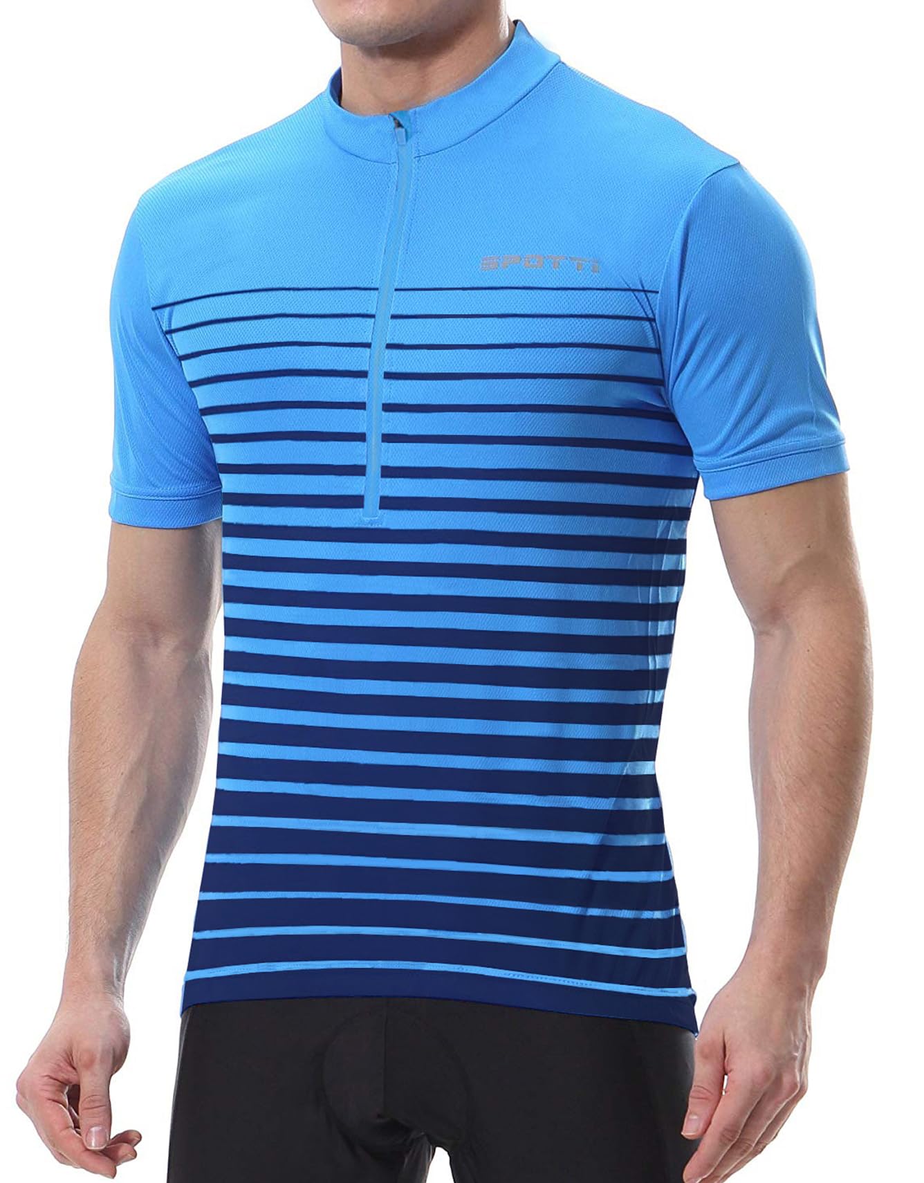 Spotti Men's Cycling Bike Jersey Short Sleeve with 3 Rear Pockets- Moisture Wicking, Breathable, Quick Dry Biking Shirt