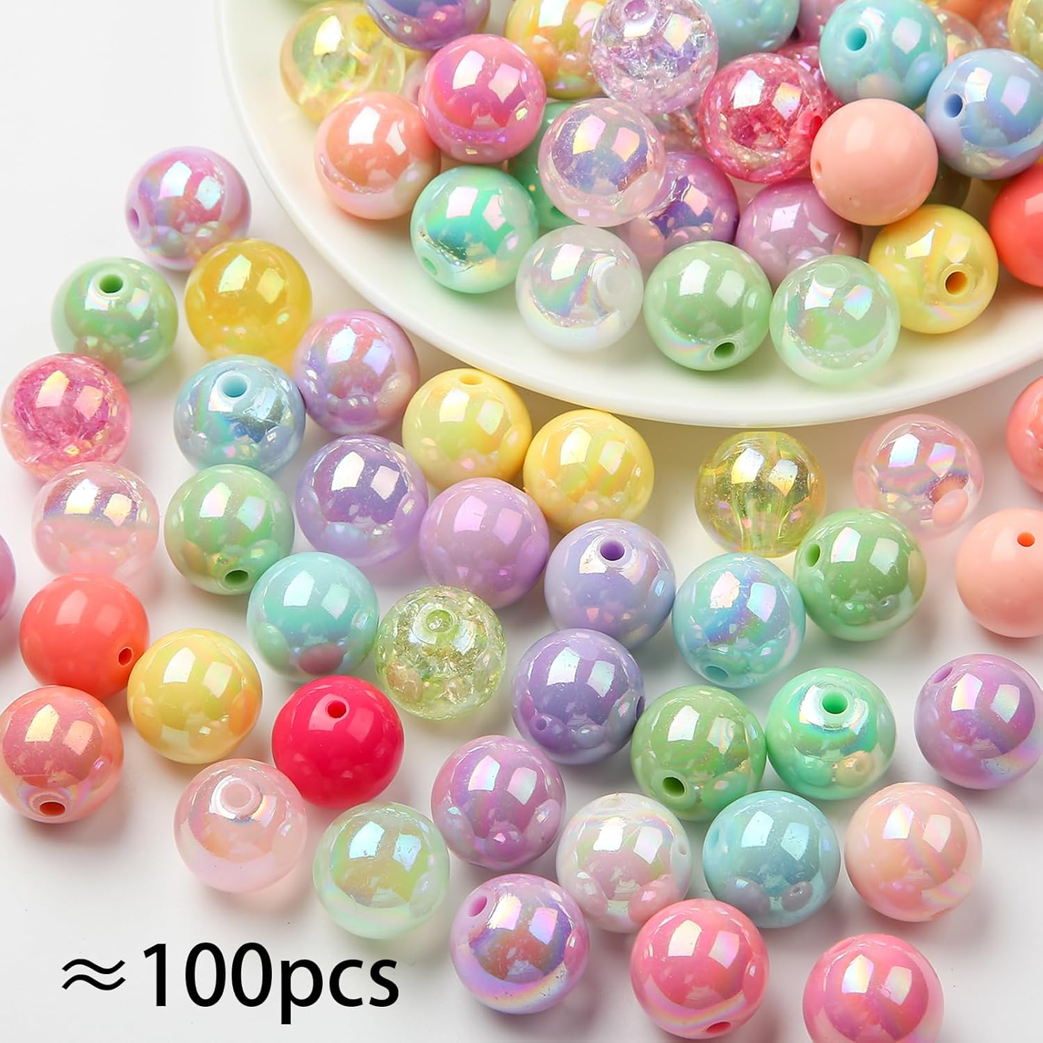 16mm Color Acrylic Beads 100pcs Cute Candy Colors Spacer Beads Loose Beads for DIY Crafting Necklace Bracelet Jewelry Making Keychain (Mix-Color) - Image 2