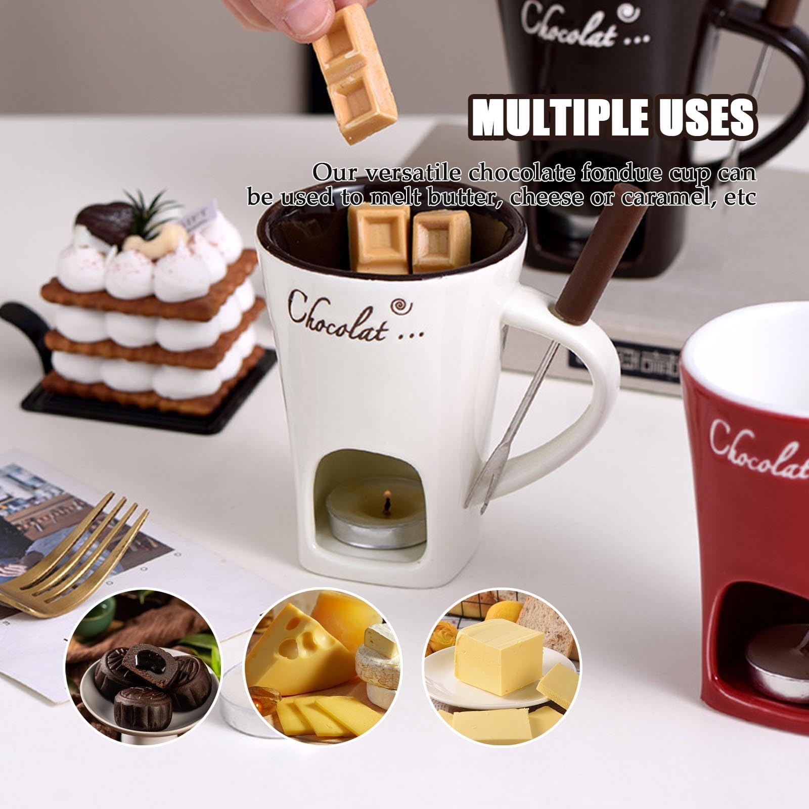 Chocolate Fondue Mugs Ceramic Multifunction Pot Hot Chocolate Mug Ceramic Multifunction Pot Hot Mug Porcelain Melt Coffee Cup Candle Cheese Melting Hotpot Set