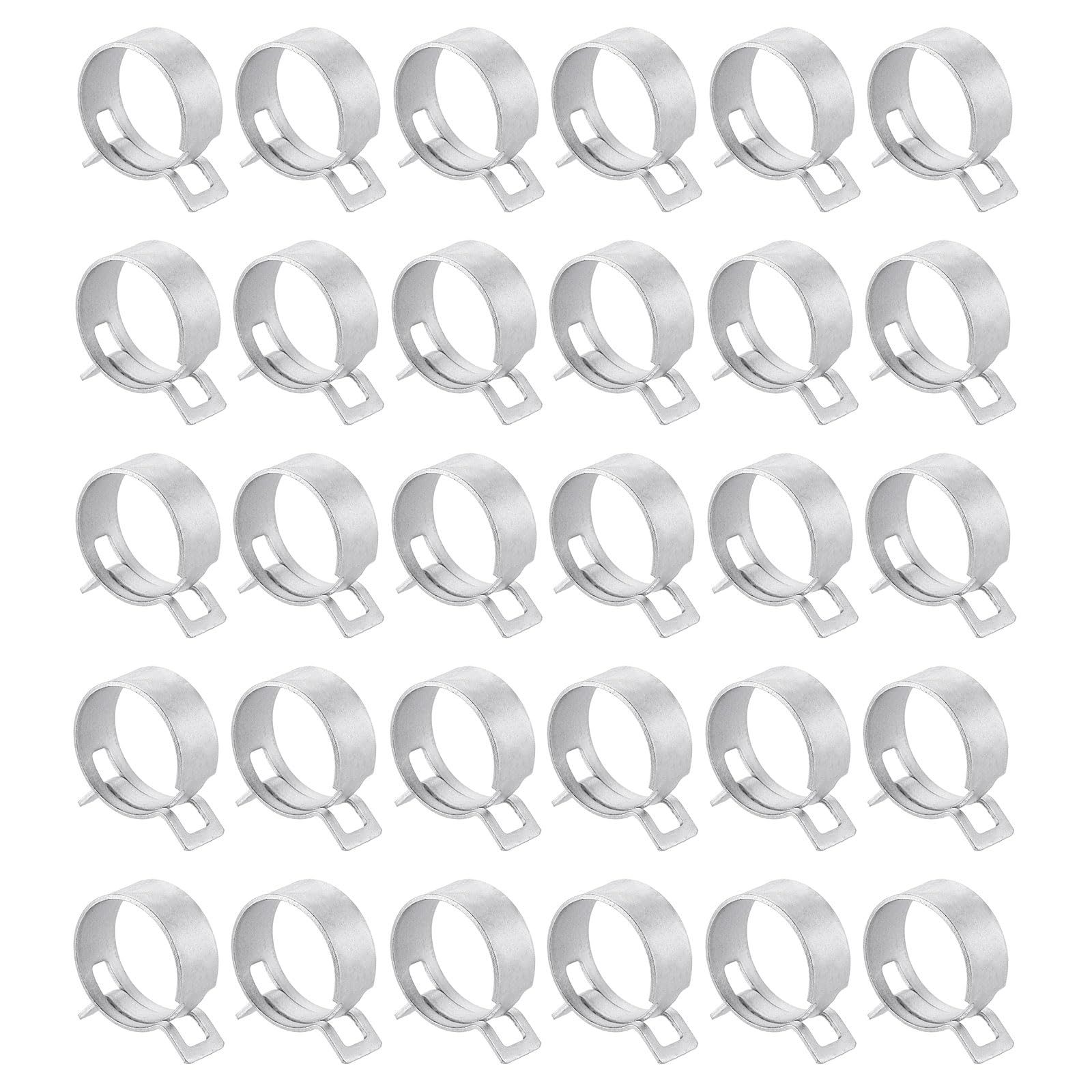 sourcing map 30pcs Spring Band Type Hose Clamps 26mm Fuel Line Hose Spring Clip Silicone Vacuum Hose Pipe Clamp Low Pressure Tube Clip Fastener, Silver