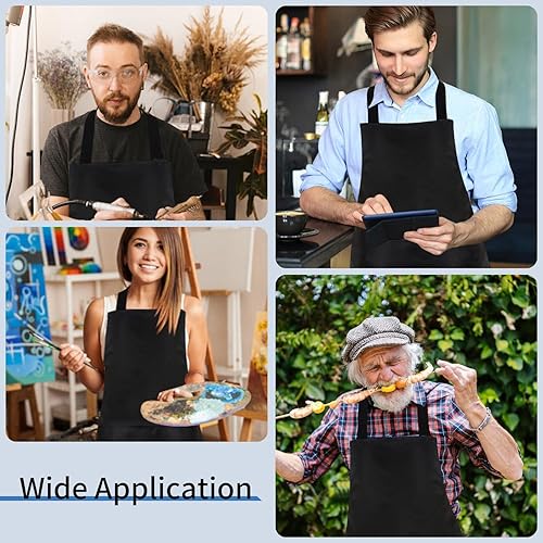 Miniatura 7 de Paquete de 81224 delantales lisos a granel, delantal comercial negro con 2 bolsillos, delantal unisex para adultos, pintura y barbacoa