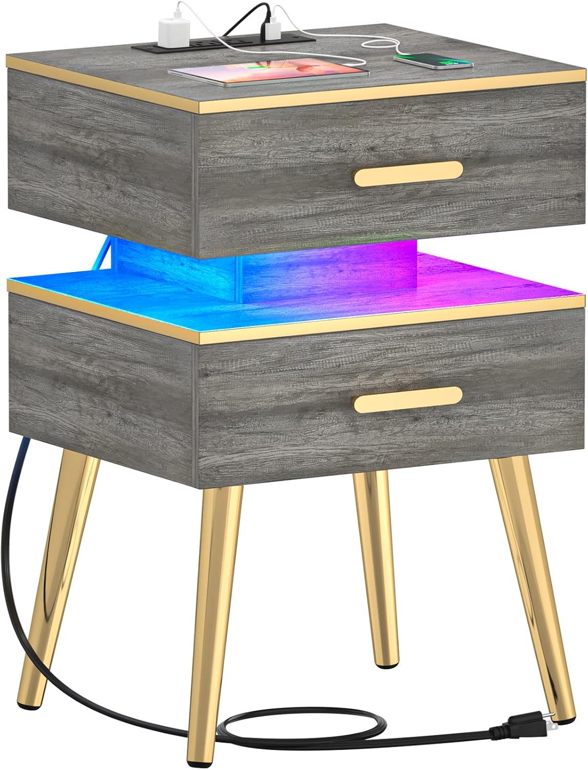 Cyclysio 28.5'' Tall Nightstand with Led Light, RGB LED