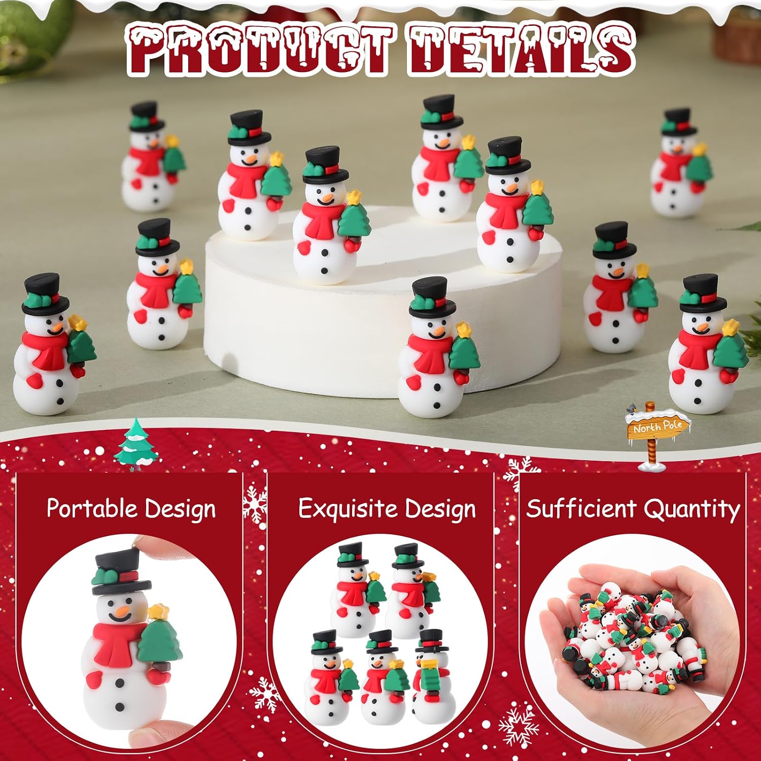 Chunful Christmas Mini Snowman Figures Rubber Xmas Tree Ornaments, 50 Pcs image 3
