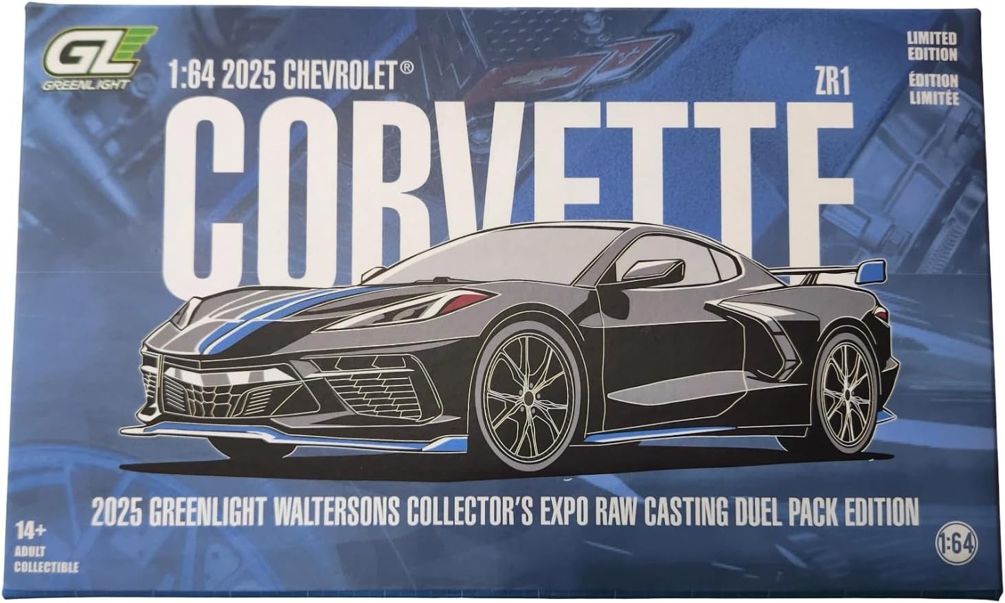 Greenlight 51683-A 2025 Waltersons Collector's Expo Raw Casting Duel Pack Limited Edition 2025 Chevy Corvette ZR1 and Raw Body Display Set