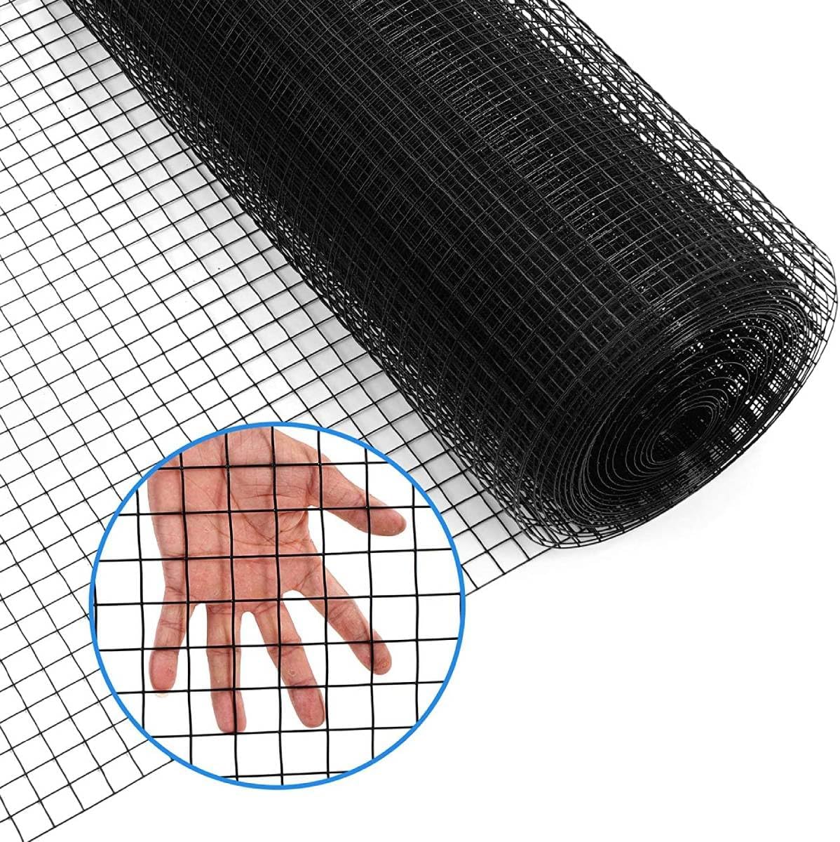 Hardware Cloth 24'' x 50ft Black Vinyl Coated Wire Mesh, 1.5'' x 1.5'' Grid 16 Gauge Square Chicken Wire Fence for Chicken Coop Pen Vegetables Garden and Animal Control