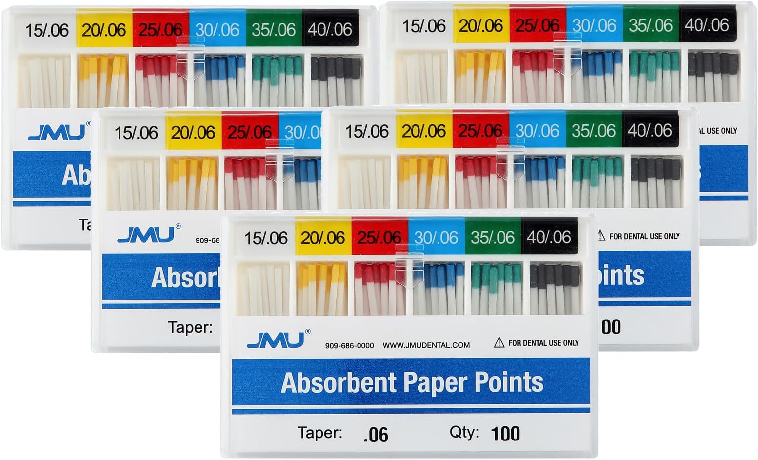 5 Pack Absorbent Paper Points .06 Taper #15-40 Assorted, Spill-Proof Box, 100pcs/Pack