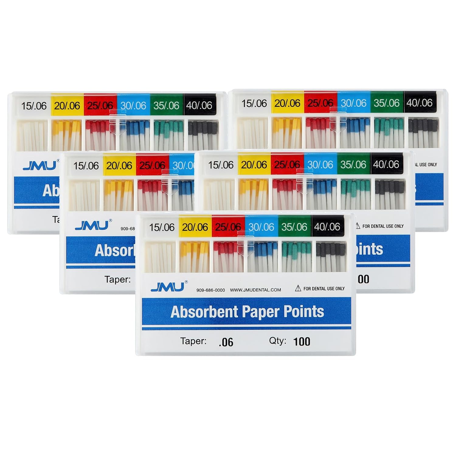 JMU 5 Pack Absorbent Paper Points .06 Taper #15-40 Assorted, Spill-Proof Box, 100pcs/Pack