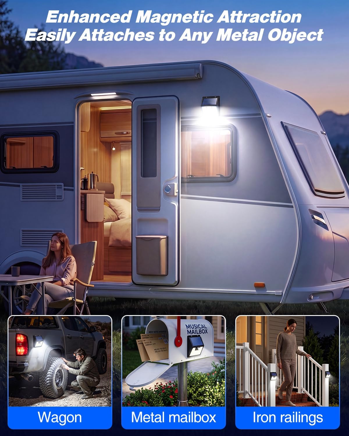 Peasur 4 Pack Magnetic Solar Lights Outdoor, Motion Sensor Lights with Strong Magnets, IP65 Waterproof Security Lights for RV Porch, Iron Mailbox, Iron Railing, Camper