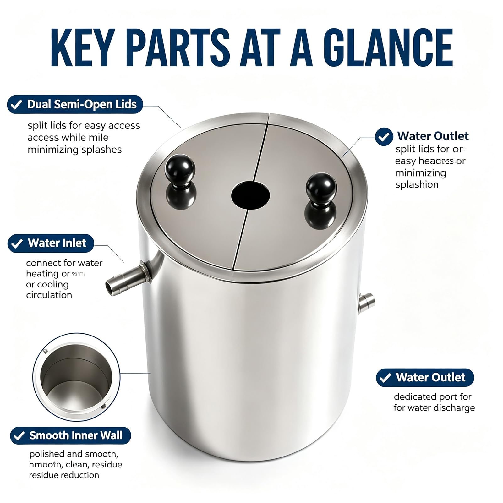Tambor Dispensador Laboratorio Acero Inoxidable Para Procesos Dispersión | Camisa agua doble capa con tapas divididas para sistemas agitación, mezcla y reactor laboratorio