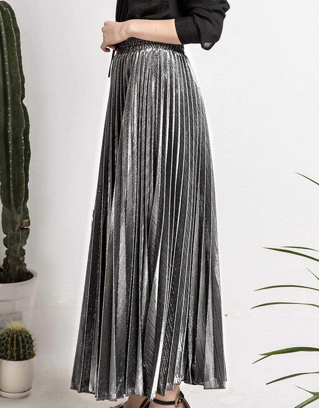 CLARA Women High Waist Mesh Maxi Skirt See-Through Beach Long Tulle Skirt Bodysuit Cover-Up (00300Silver(L)) - Image 3