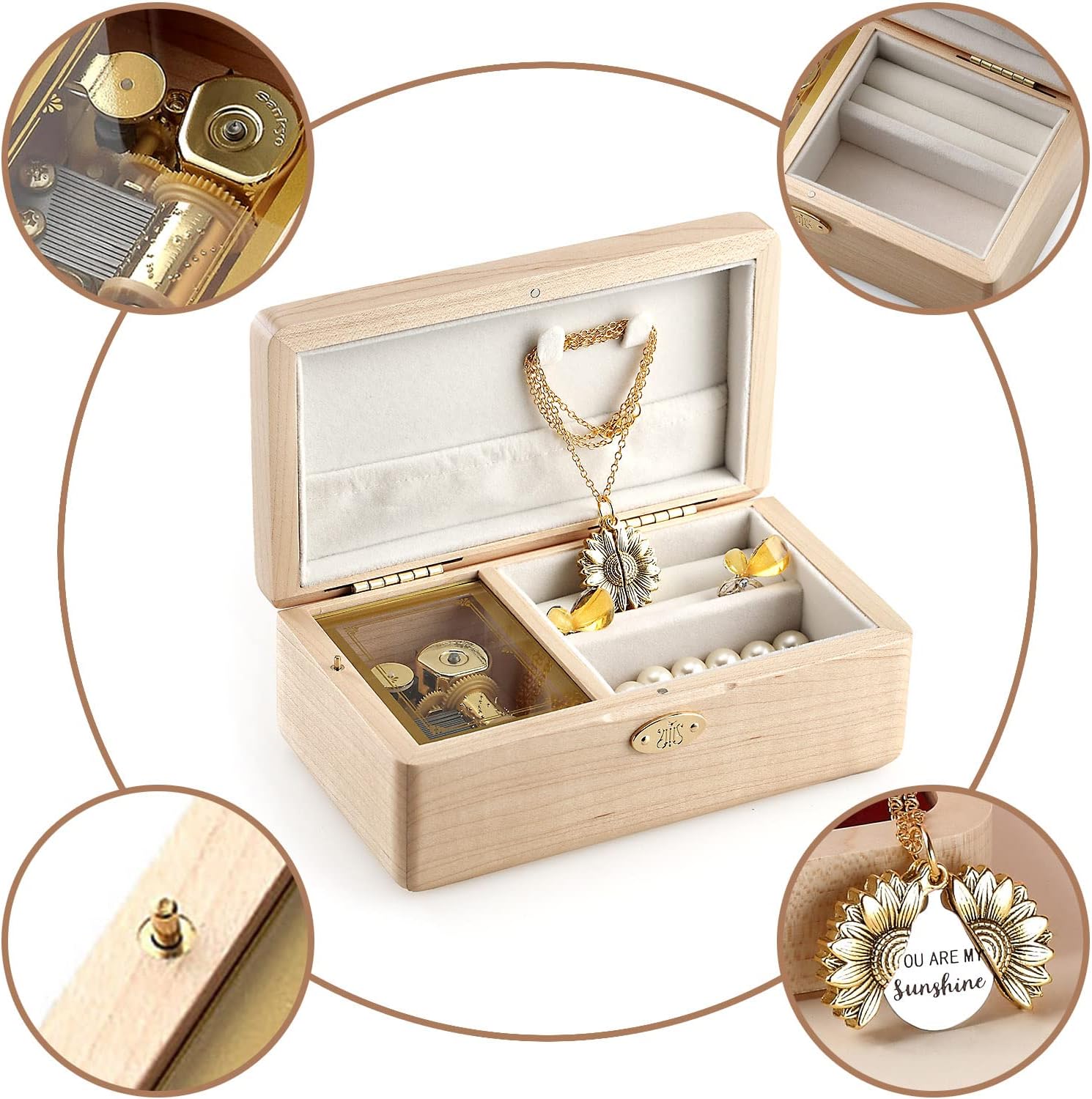 SOFTALK Vintage Jewelry Box Wind Up Musical Boxs Case for Gifts for Christmas Birthday and Valentine's Day (Maple Wood, Tune : Anastasia-Once upon a december)
