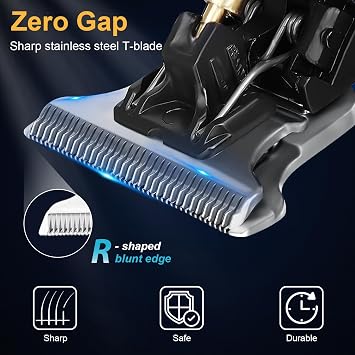 Hair Clippers for Men, Professional Cordless Hair Trimmer - Electric T Blade Beard Trimmer Shaver Edgers Zero Gapped Mens Grooming Kit Rechargeable LCD Hair Cutting Kit - Gifts for Men(Gold)