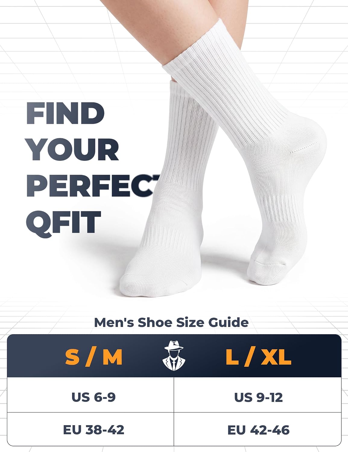 Men’s Cotton Crew Socks, 5 Pairs, Soft Breathable, Seamless Toe