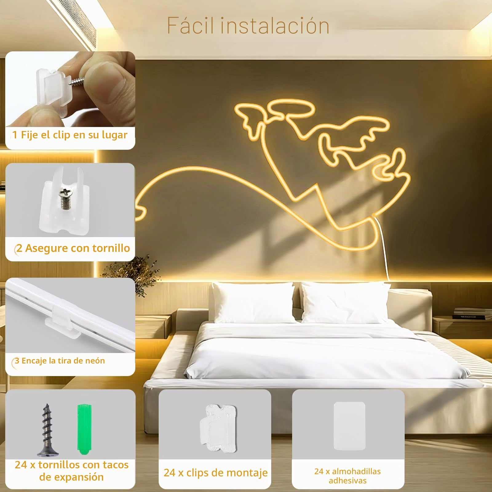 Tira LED Neón 10M Regulable 1200 LEDs Blanco Cálido 2700K 24V Luz Neón LED IP65 Impermeable Silicona Flexible para Dormitorio Cocina Bar Decoración Interior y Exterior