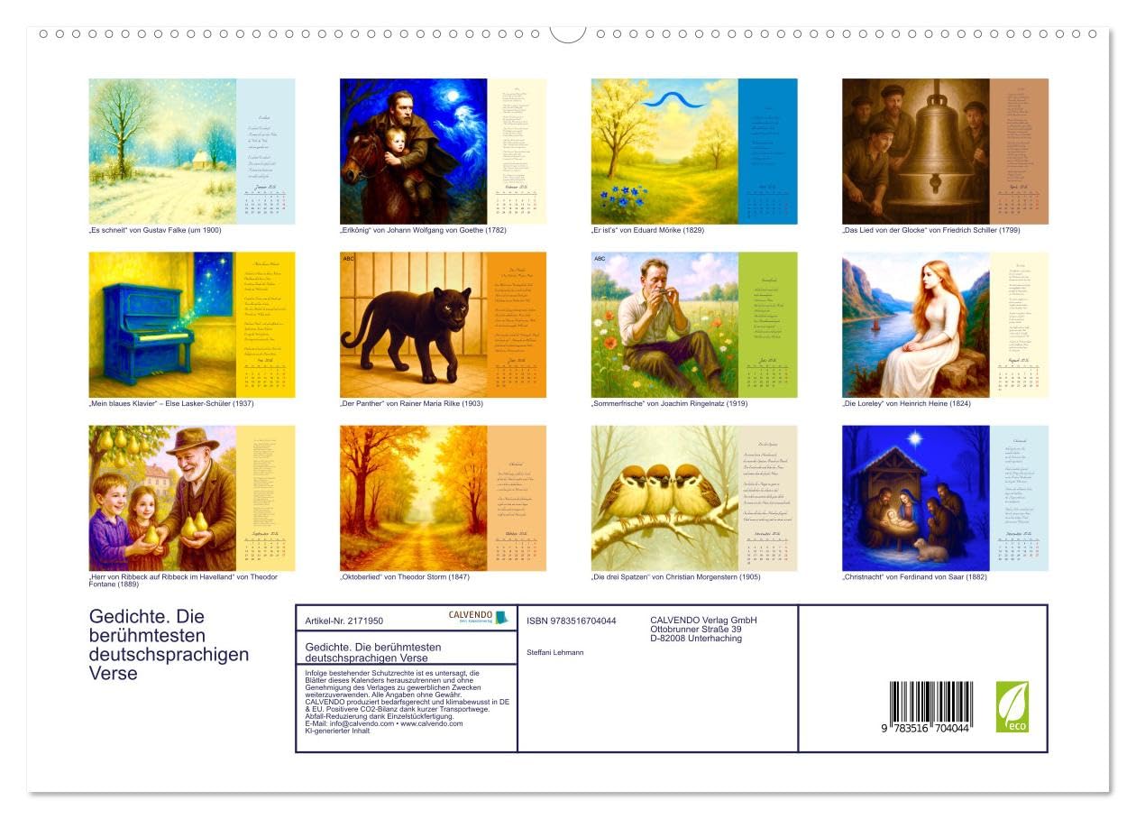 Gedichte. Die berühmtesten deutschsprachigen Verse (hochwertiger Premium Wandkalender 2026 DIN A2 quer), Kunstdruck in Hochglanz: Poetische Meisterwerke der deutschen Lyrik (CALVENDO Kunst)