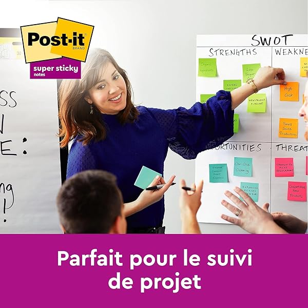 Post-it Notes Autocollantes Super Sticky, Couleurs Cosmic, 6 Blocs 76 mm x 76 mm, 90 Feuilles par Bloc - Feuillets Super Adhésifs pour Prise de Notes, Listes de Tâches et Rappels - 4
