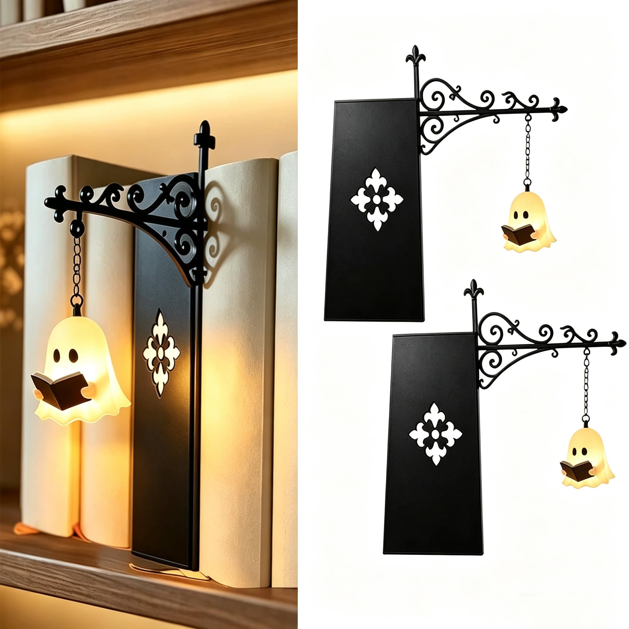 Bookshelf Lantern, Fits Between Books, Ghost Nightlight & Wireless Retro Lantern, Led Shelf Light for Reading Nooks, Indoor Halloween Decor Idea, Shelf & Home Decor, Gift for Book Light