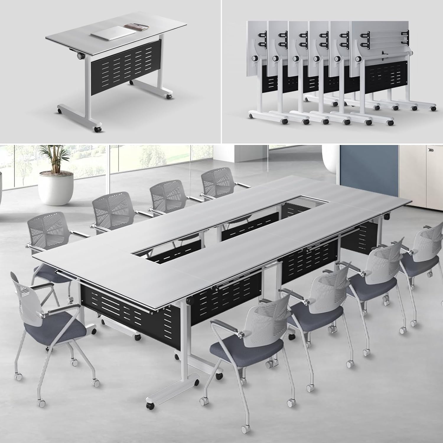 Folding Conference Room Tables 4.6FT Large Mobile Meeting