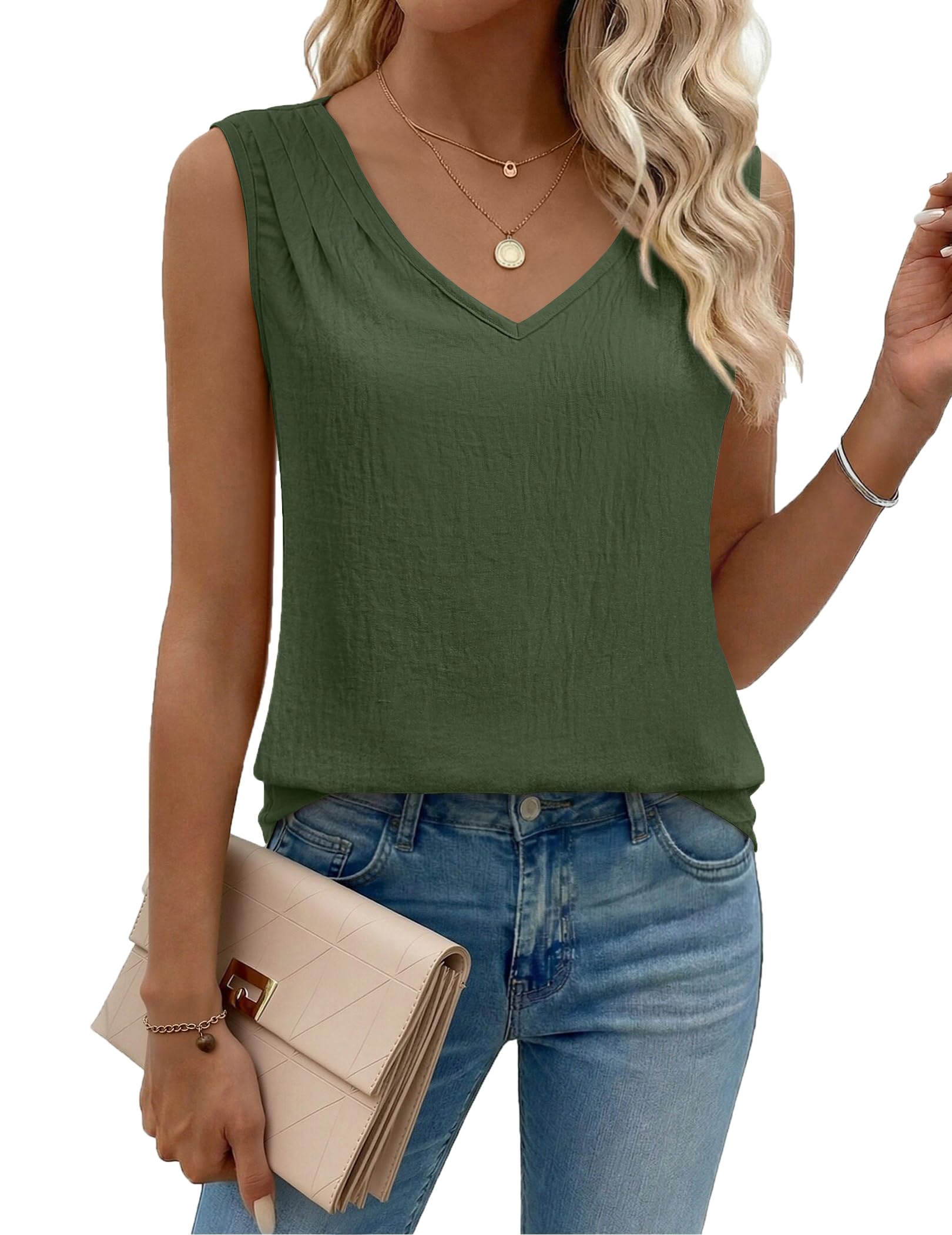 Zeagoo Dressy Tank Tops for Women Sleeveless Summer Loose Fit Blouses Vneck Busi...