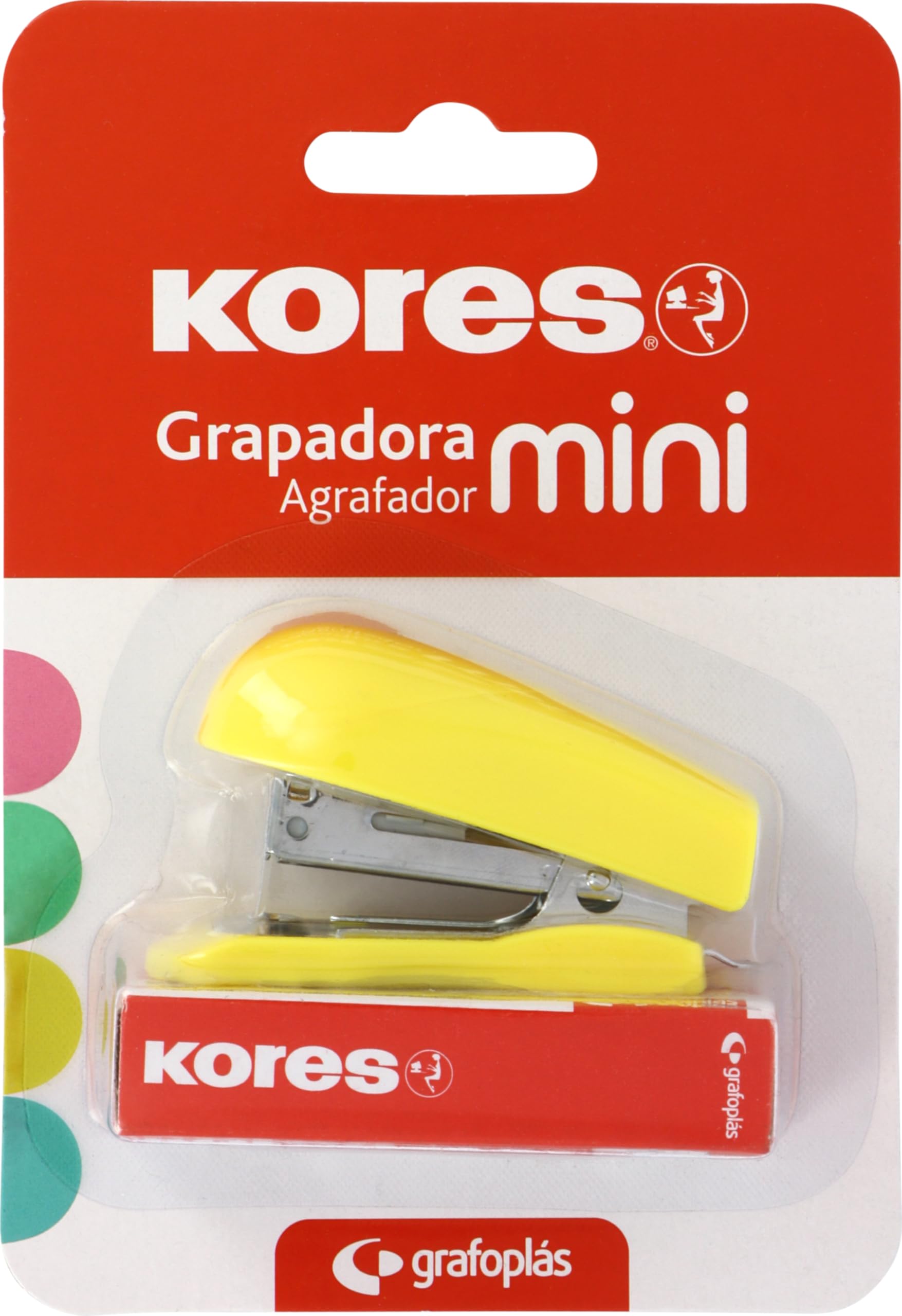 Kores - Mini Stapler Yellow + 1000 Staples 24/6, Compatible with 26/6, Capacity 12 Sheets Paper 80g, 6x4.5x3cm, Stapled Distance 17mm, Ideal as Office Supplies, Perfect for School Pencil Case