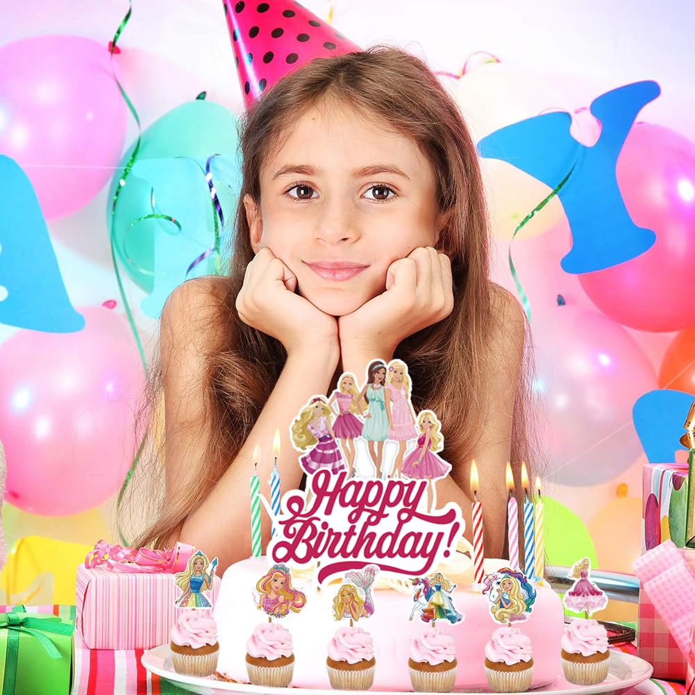 Barbie Prinzessin Torten-Deko Set – 21-teilig Mit Kuchen-Topper & Cupcake-Deko Für Mädchengeburtstag