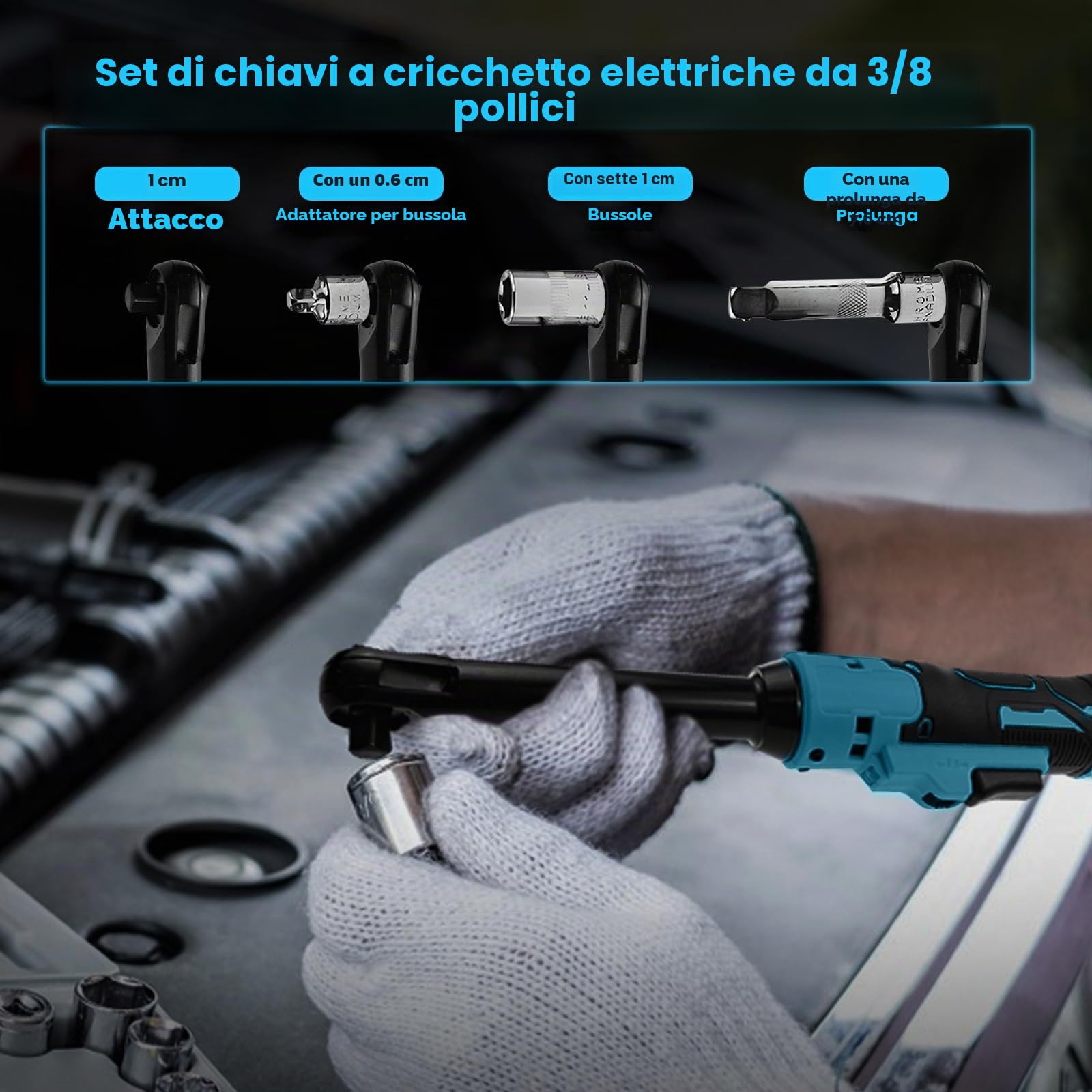 Chiave a cricchetto senza fili per batteria Makita da 18 V, 3/8", estesa da 16 cm, chiave a cricchetto con luce LED, 600 giri/min, 80 N.m